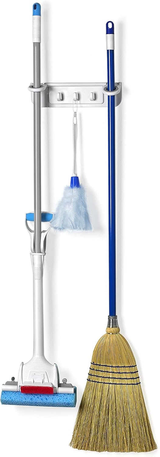 Spectrum Diversified Mop and Broom Holder and Organizer White