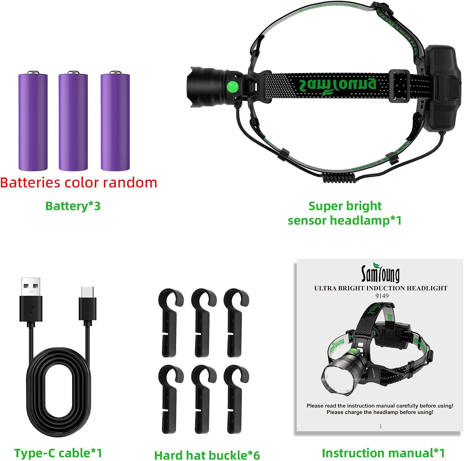 IP67 Waterproof 100000 LM Headlamp 7 Modes 50hr Battery 90 Adjustable Super Bright