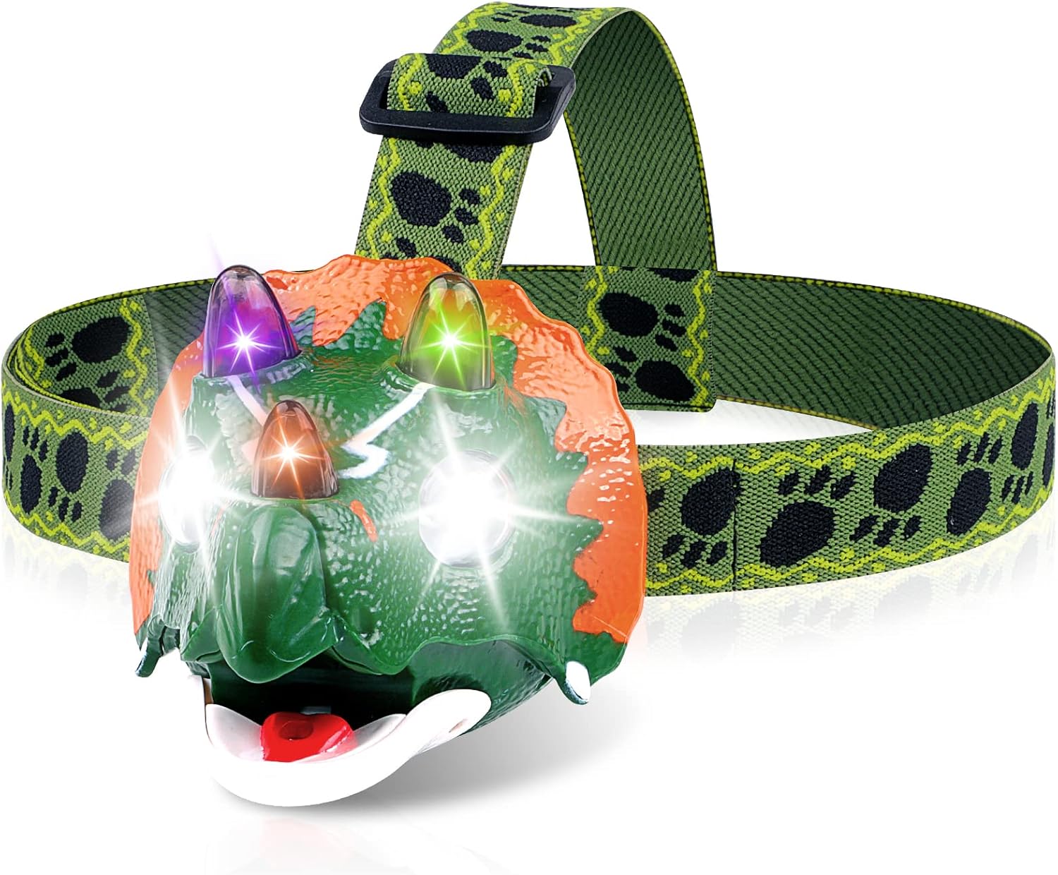 TIGTECGAME Triceratops LED Headlamp - Dinosaur Camper Lights 4 Mode Adjustable