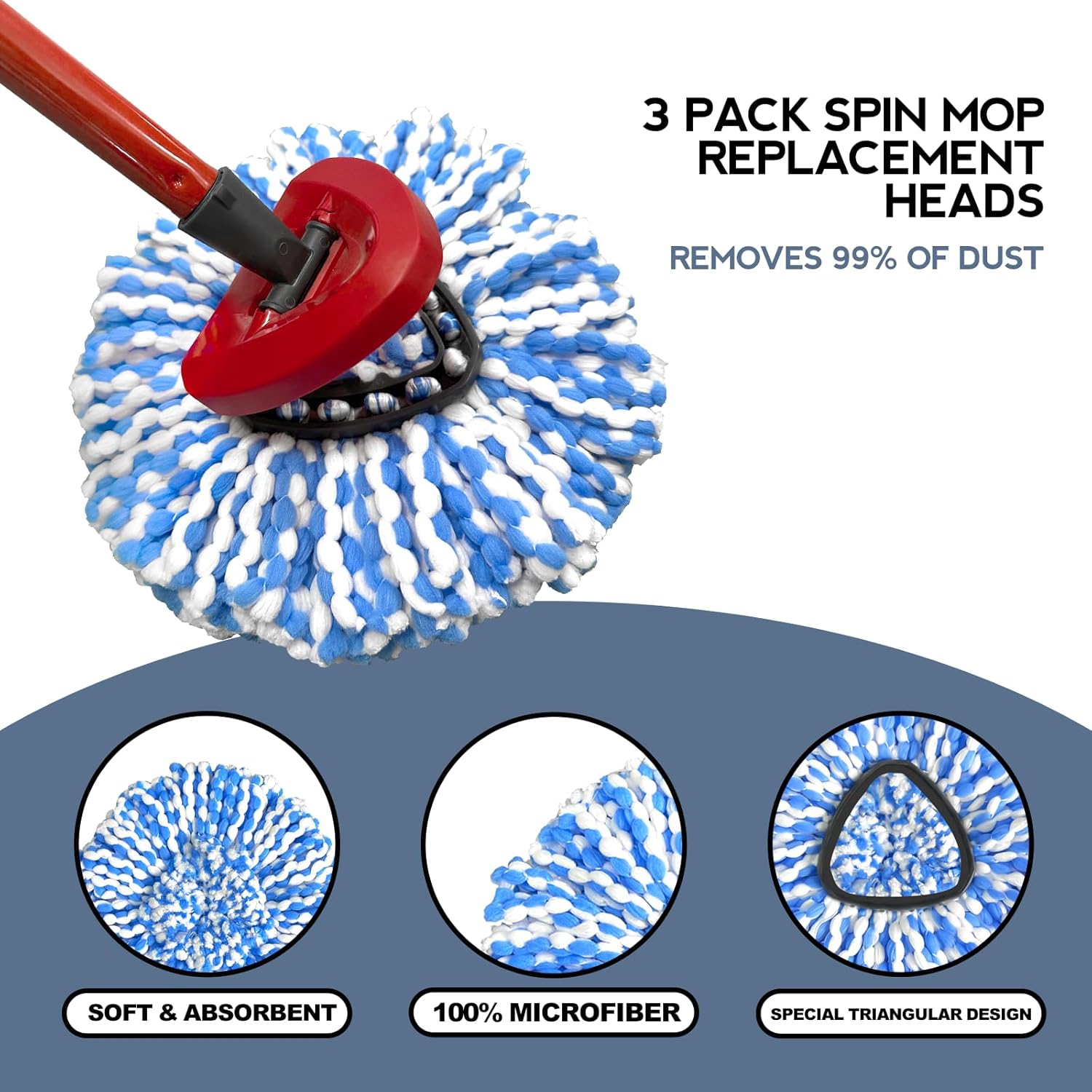 2-Tank System Spin Mop Replacement Heads 3 Pack