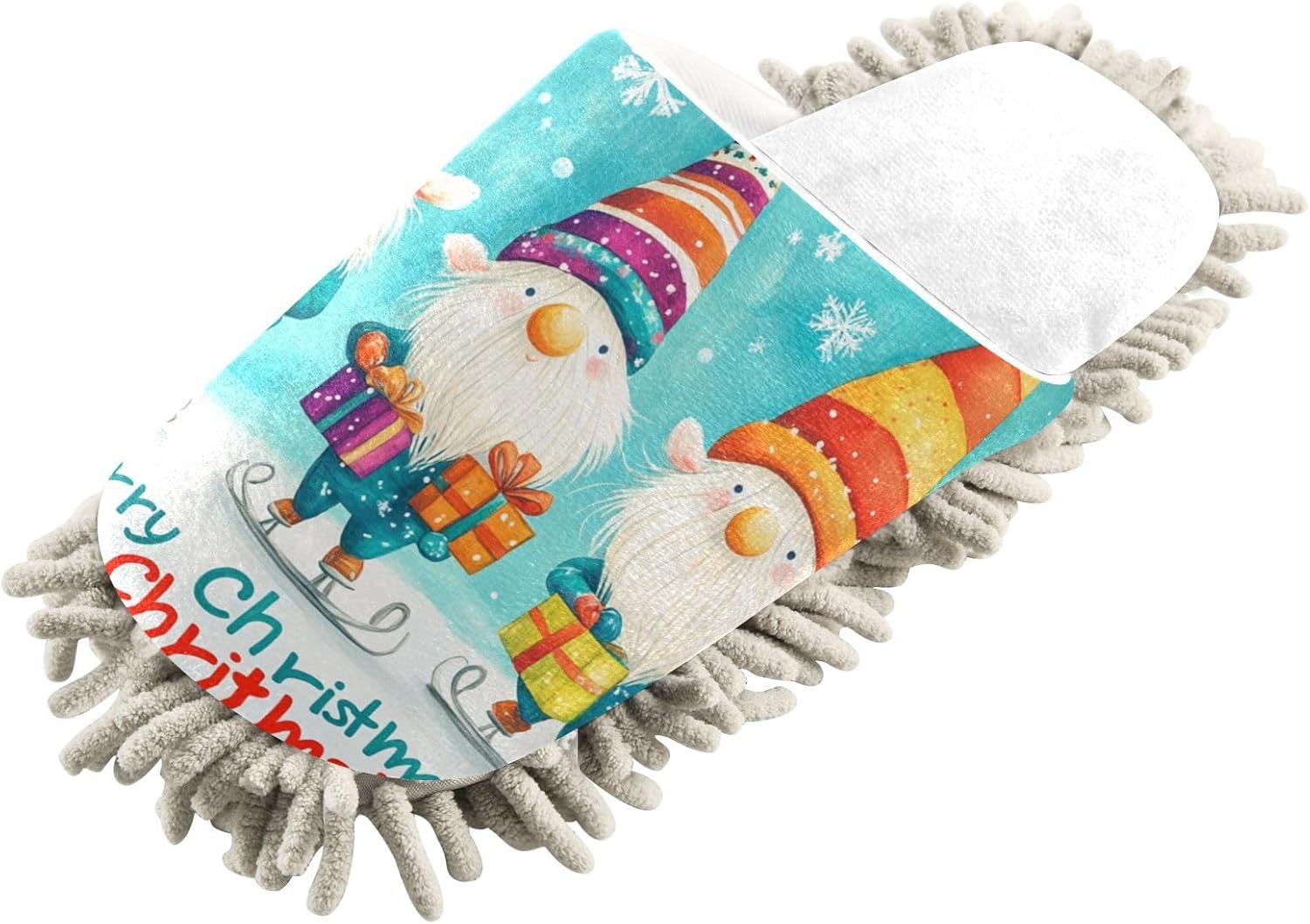White Blue Christmas Gnome Mop Slippers