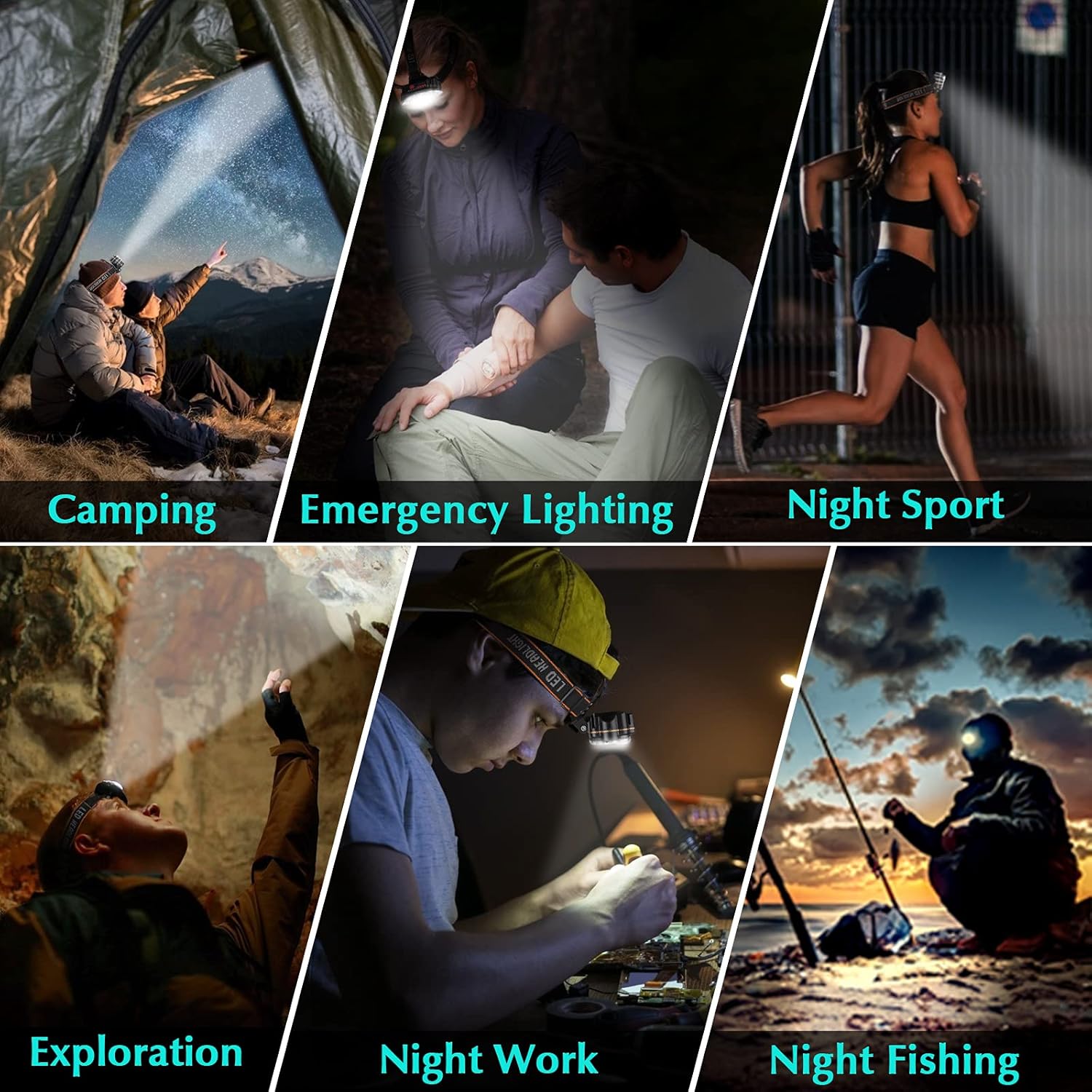 DAWINSIE Rechargeable Headlamp 8 LED 4 Modes IPX4 Waterproof