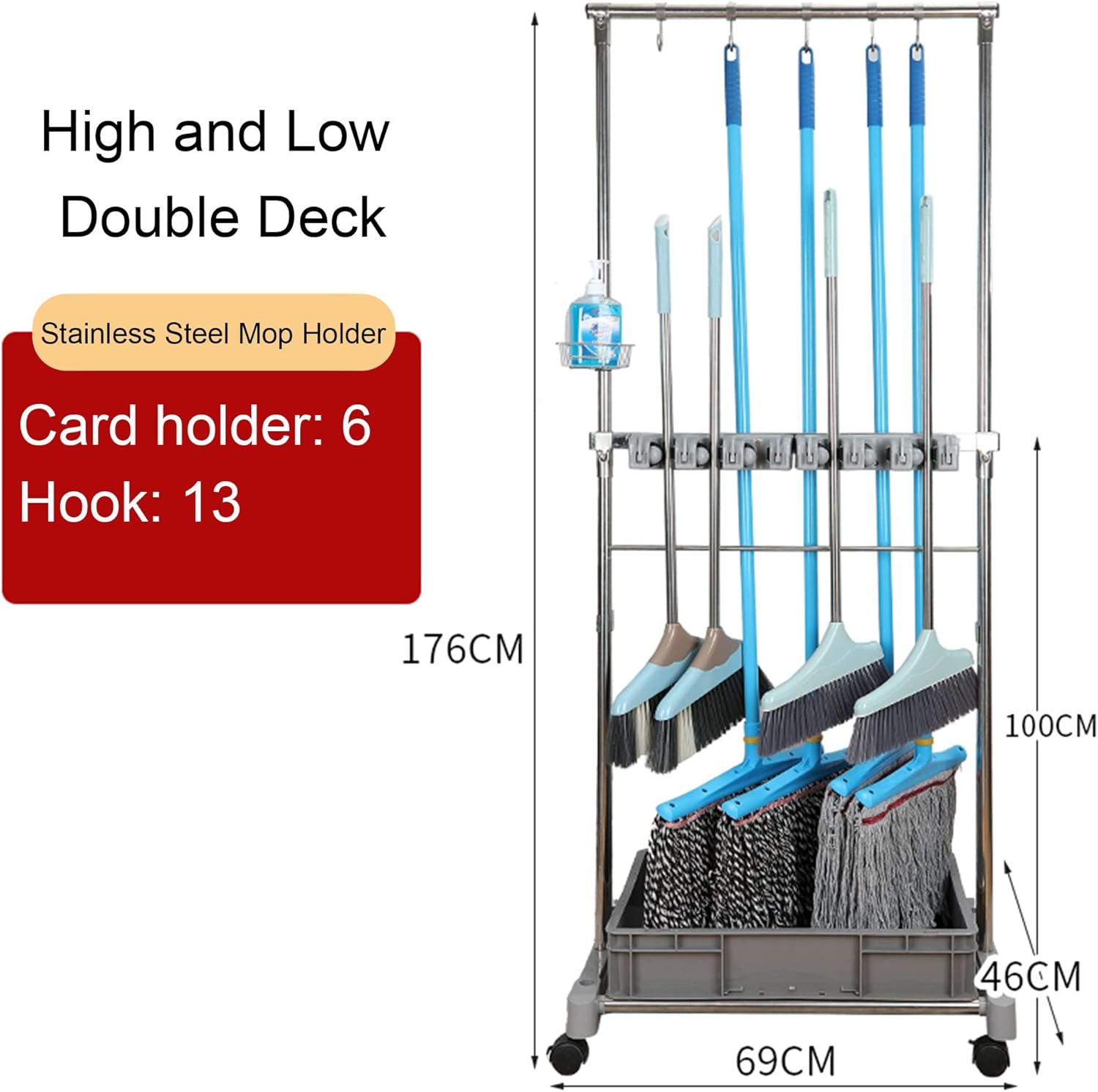 Sturdy Commercial Mop Rack with Hooks Trays for Clean Storage