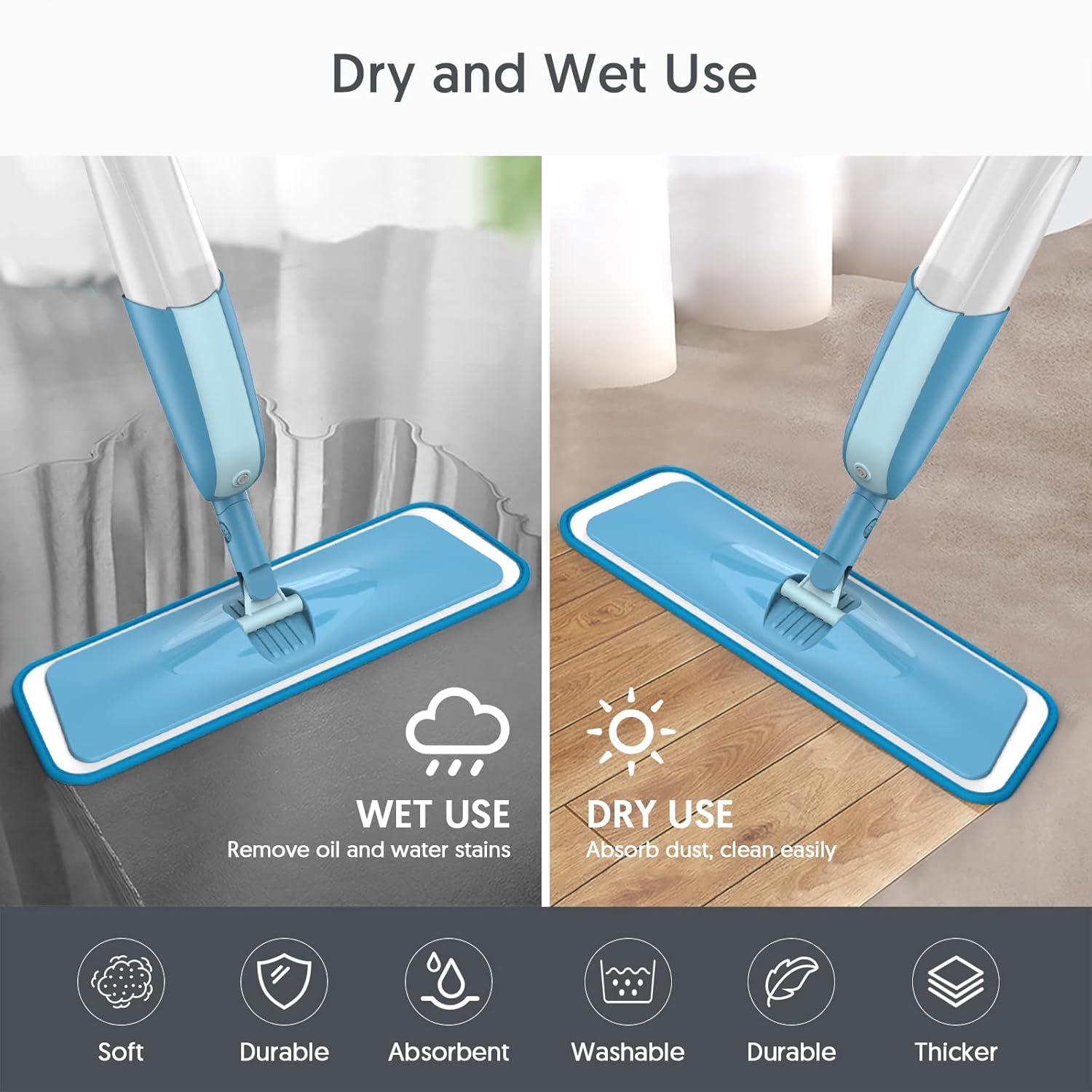 7-Piece Reusable Microfiber Mop Pads for Swiffer PowerMop 153x51in Square