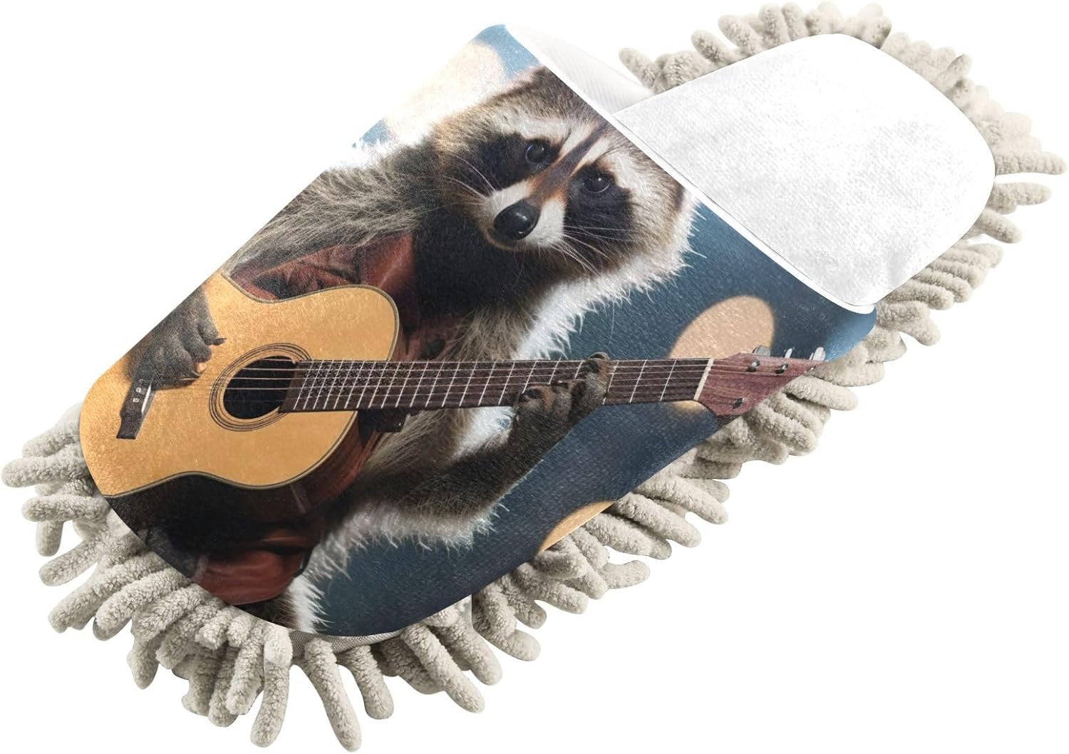 White Raccoon Guitar Mop Slippers for Women Men