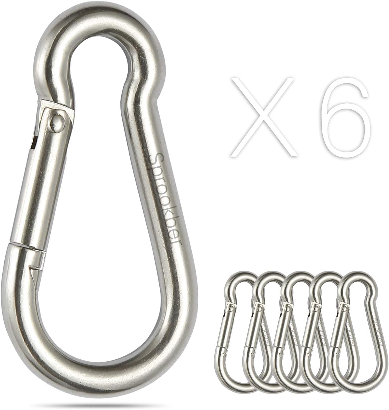 Sprookber 304 Stainless Steel Spring Snap Hook Carabiner Set of 6 1