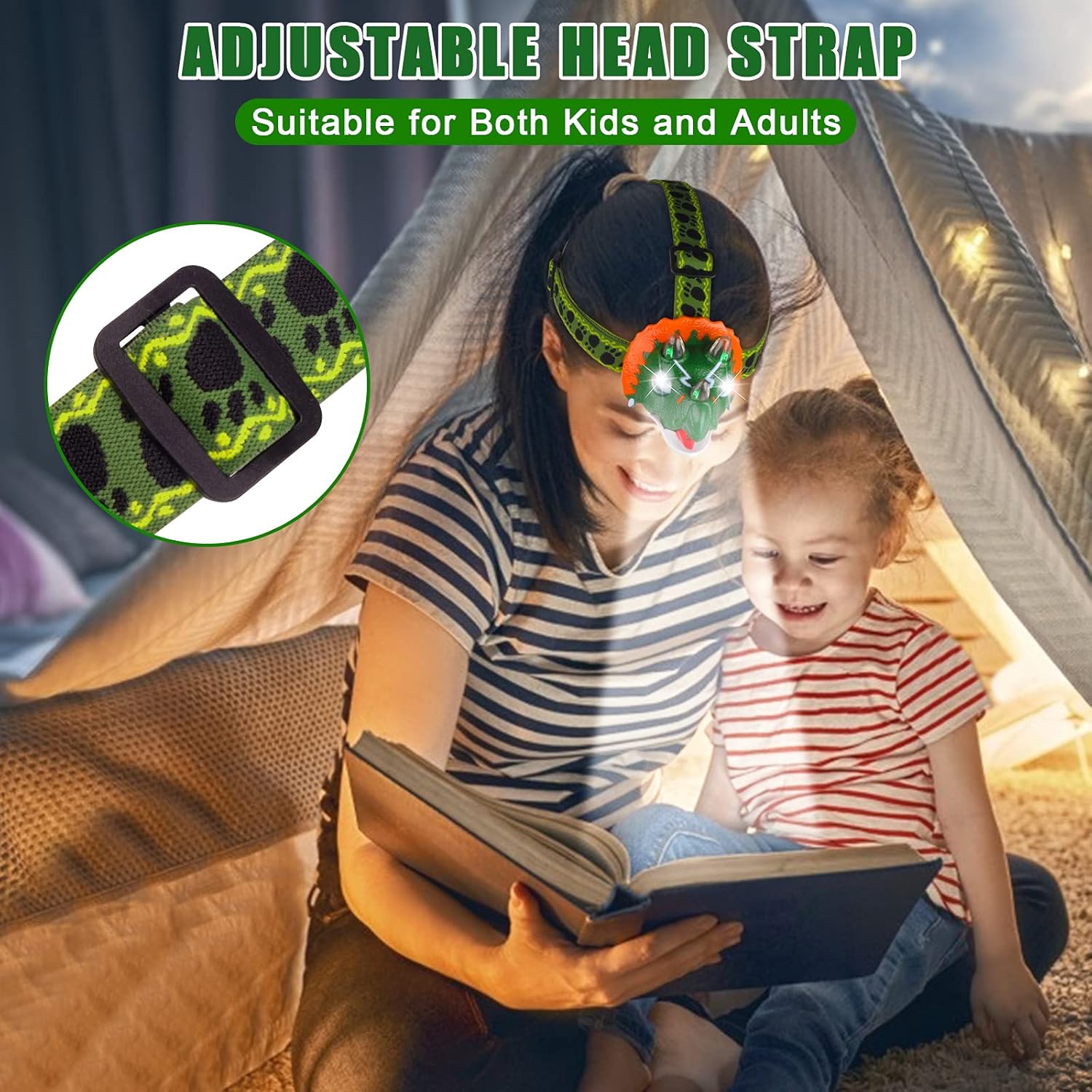 TIGTECGAME Triceratops LED Headlamp - Dinosaur Camper Lights 4 Mode Adjustable