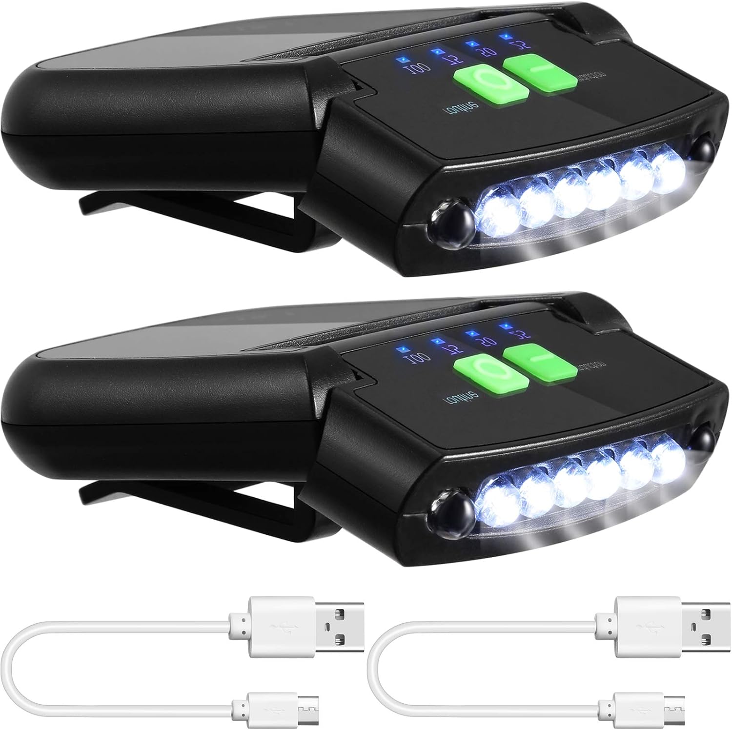 2-Piece LED Cap Lights for Camping Fishing - Rechargeable Waterproof