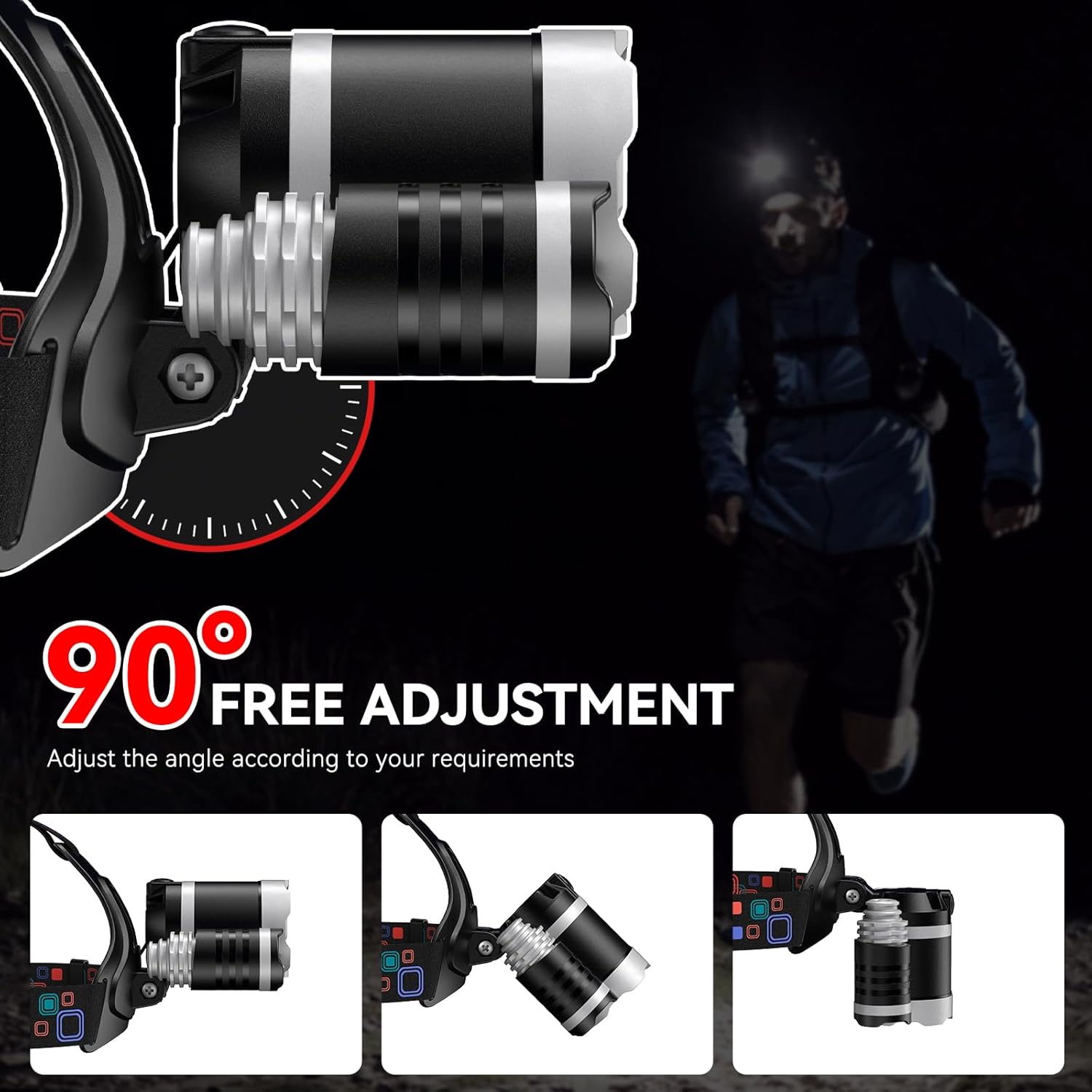 WdtProRechargeable Headlamp 90Adjustable LED Headlamp for Camping Hunting
