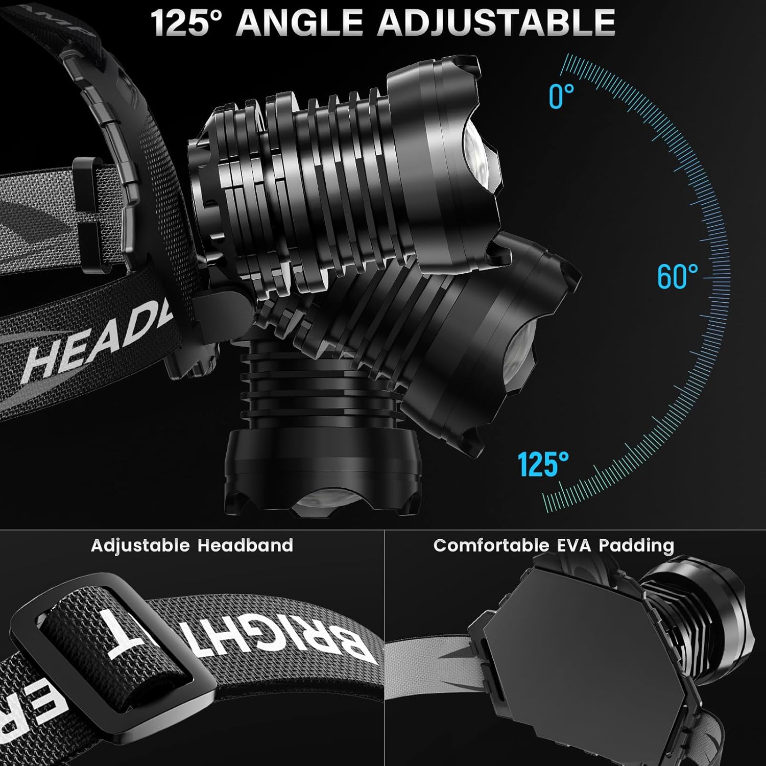 Intense Expand Adjust Rechargeable LED Headlamp for Camping Hiking