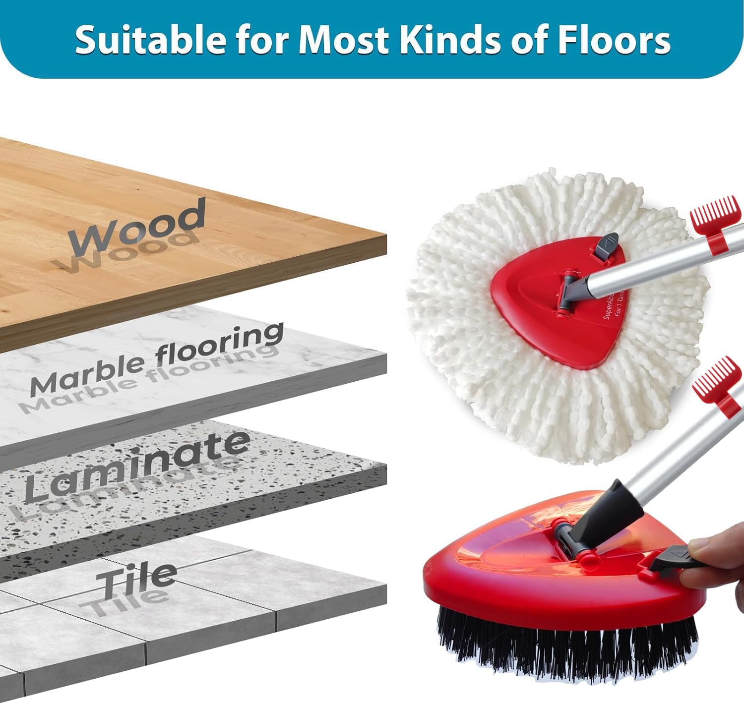 2-Piece Mop Replacement Head Set with Microfiber Rust-Resistant Design