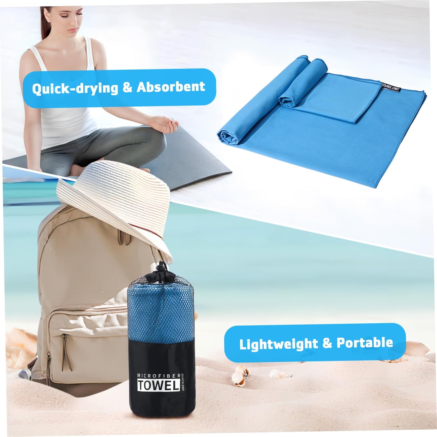 BESPORTABLE Large Quick Dry Towel Set for Beach Gym with Mesh Bag