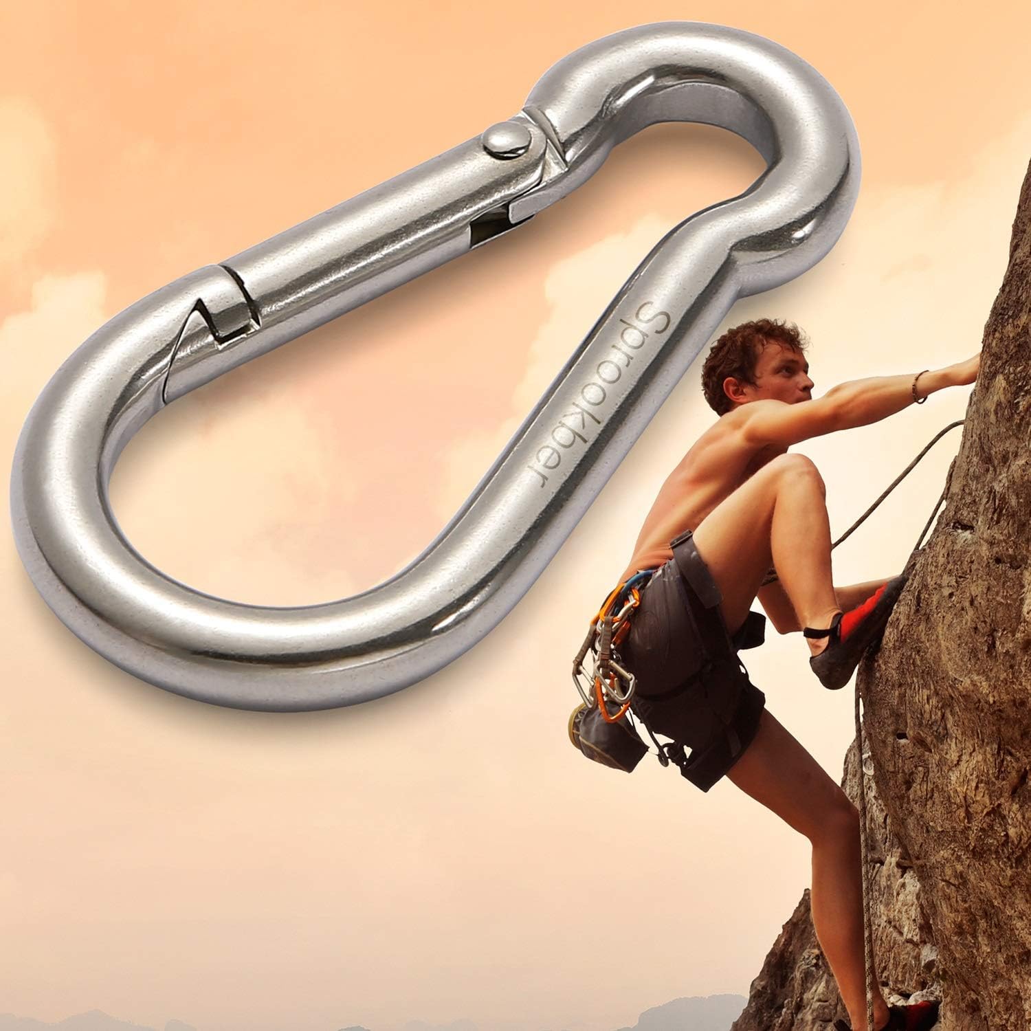 Sprookber 304 Stainless Steel Spring Snap Hook Carabiner Set of 6 1