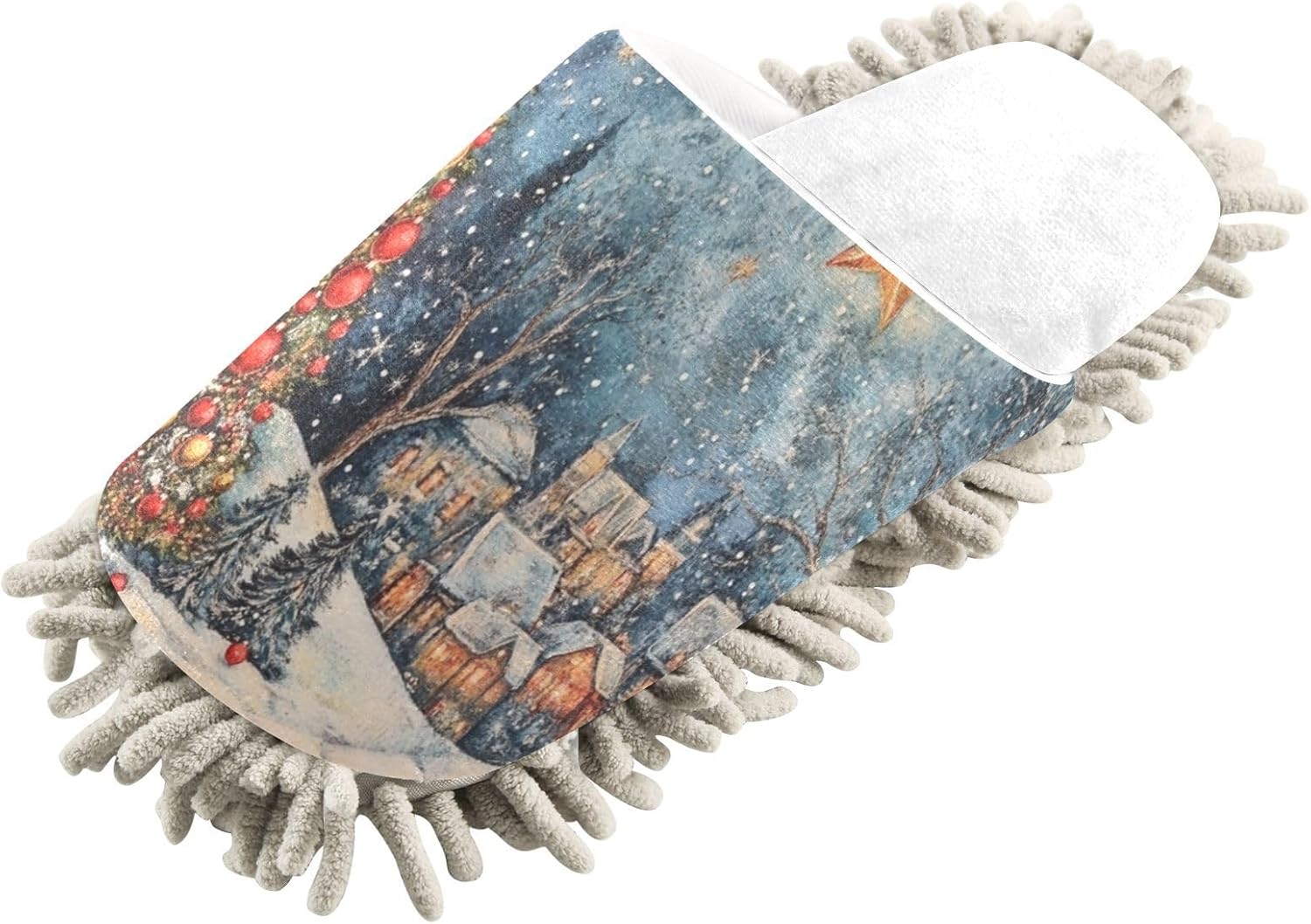 White Christmas Starry Night Tree Mop Slippers