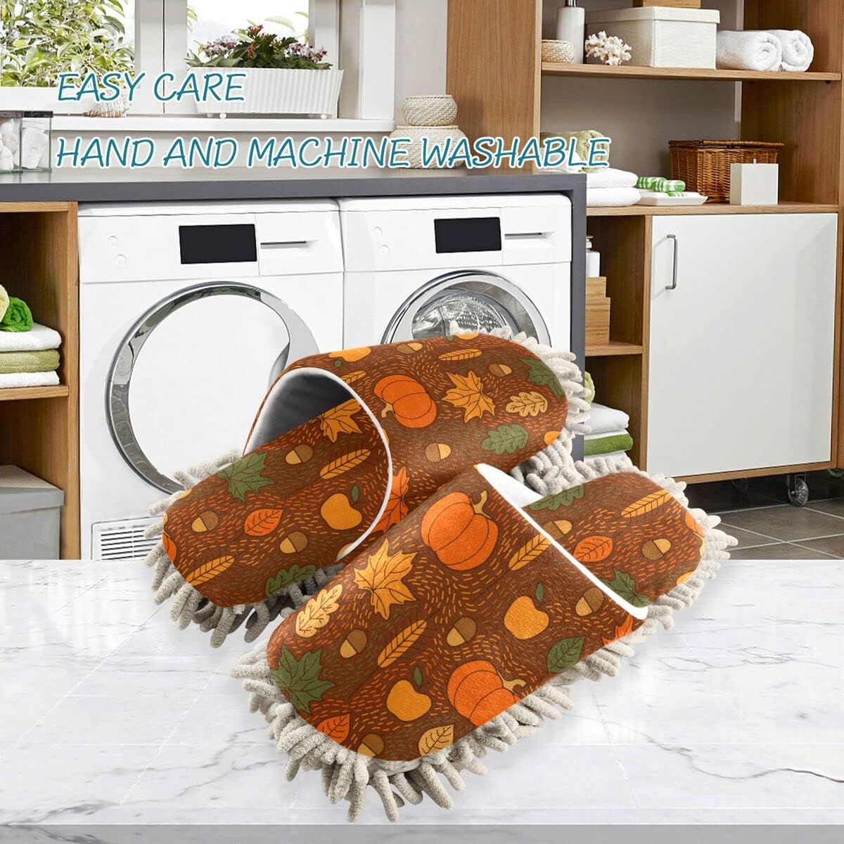 Pumpkin-Themed Mop Slippers for Women