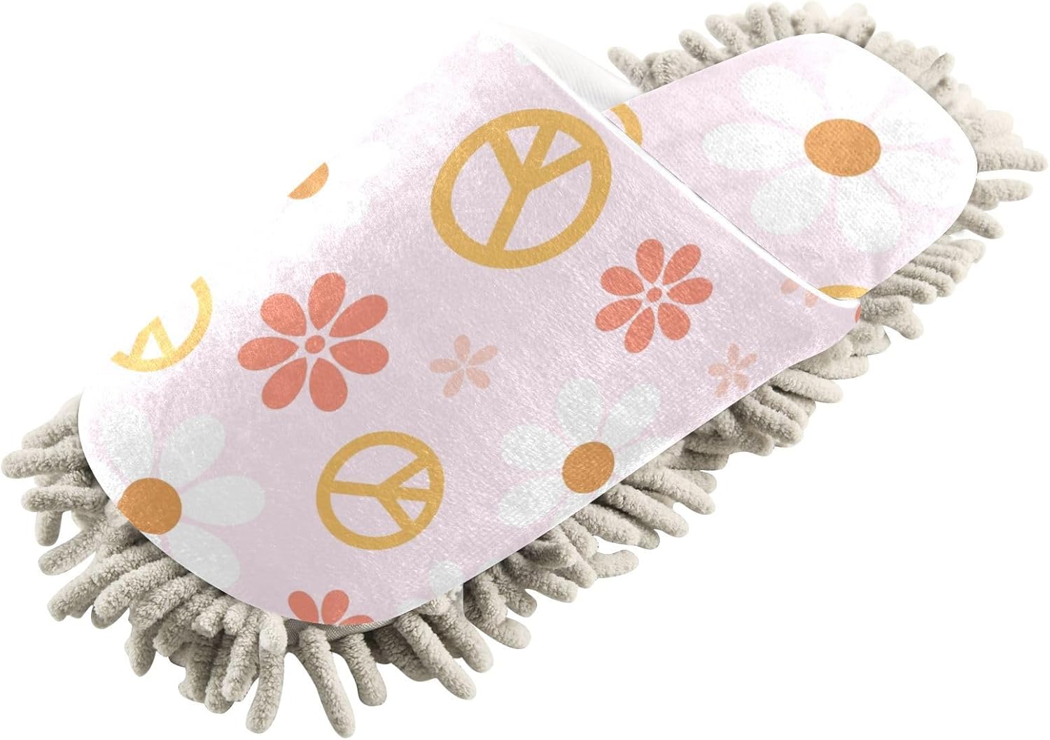 Kigai Microfiber Slippers Peace Sign Flower Pink Floor Mop Slippers