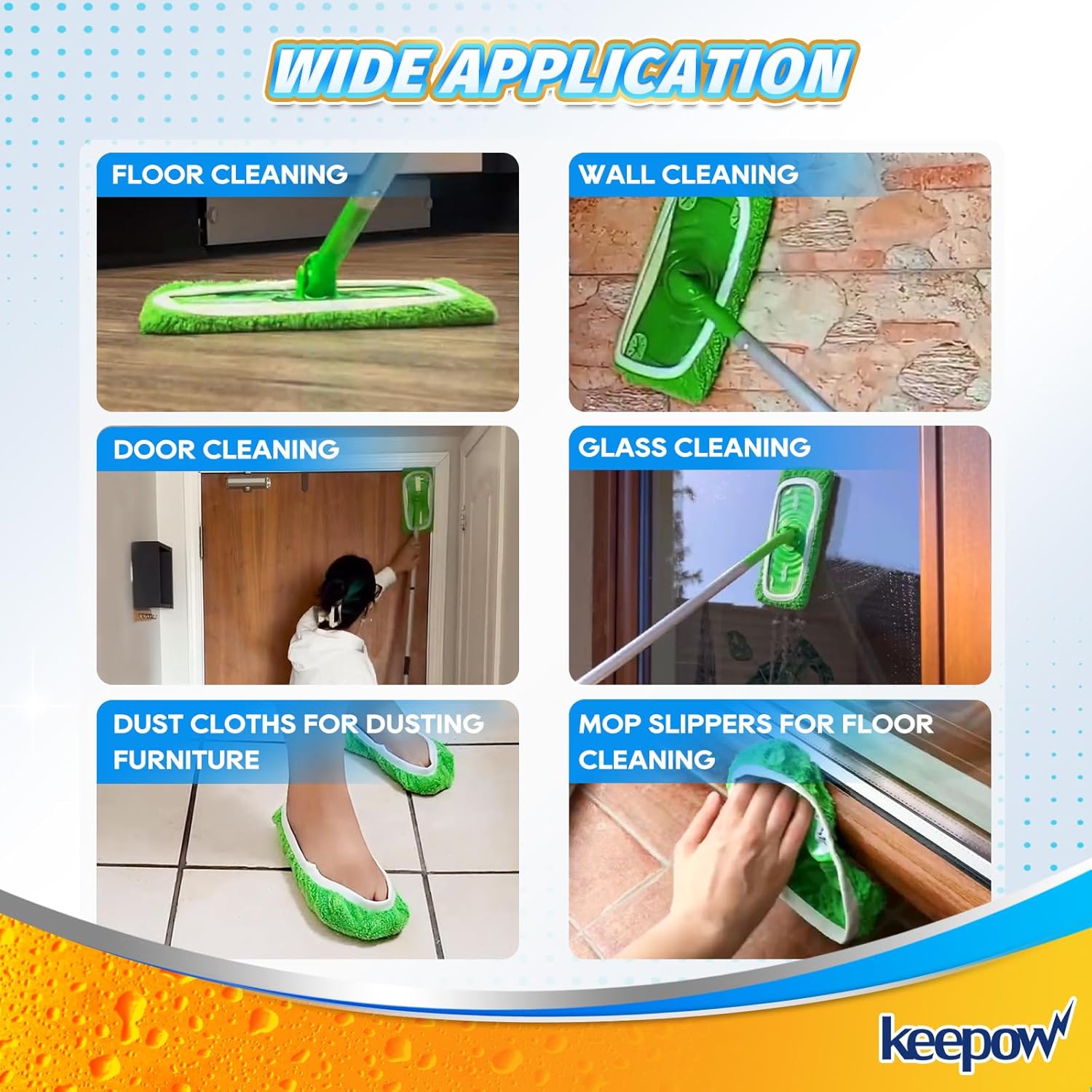 KEEPOW Reusable Wet Pads Swiffer Mop Compatible 4-Pack