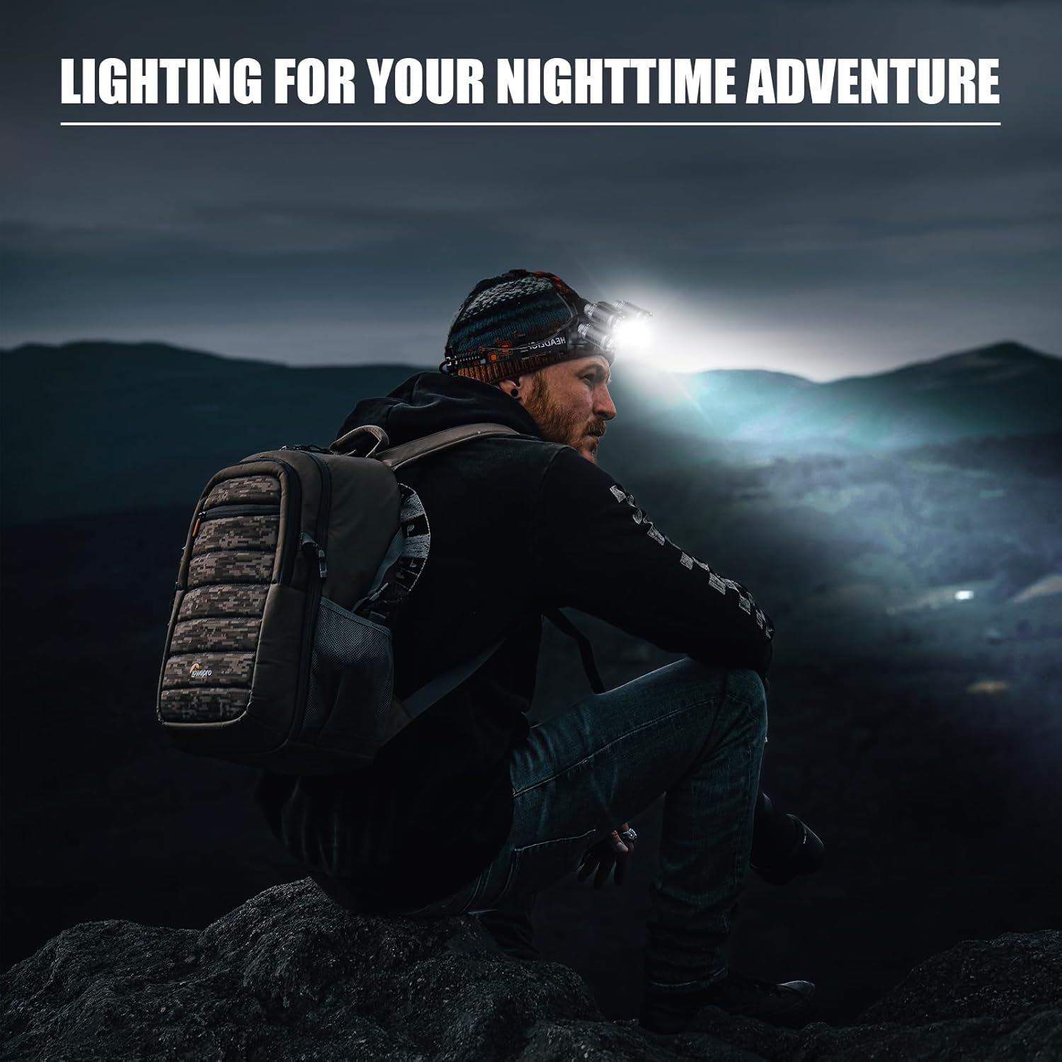 Rechargeable LED Headlamp Adjustable Powerful for Camping Hiking Hunting