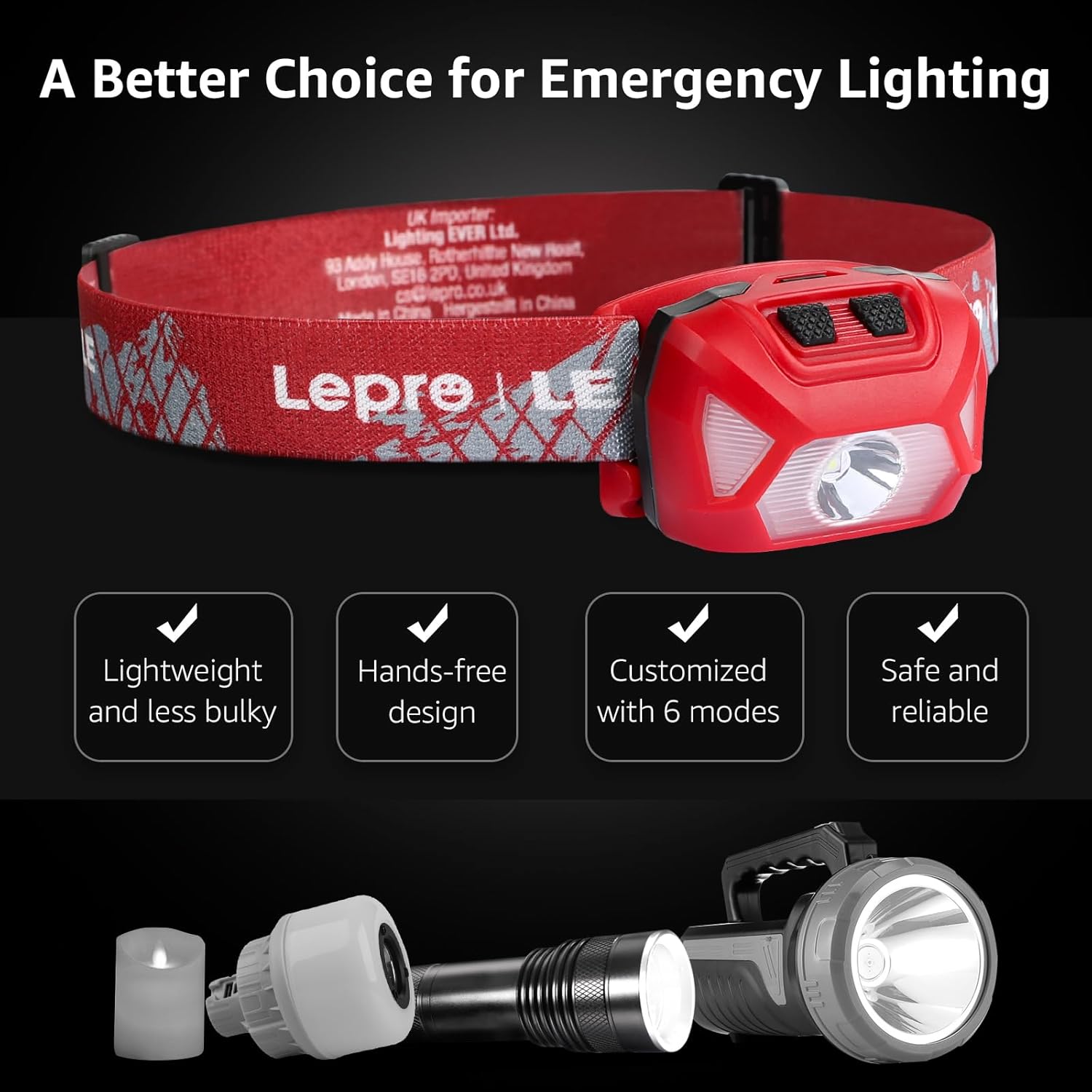 Lepro 320015 Battery-Powered Headlamp - Super Bright LED Headlamp