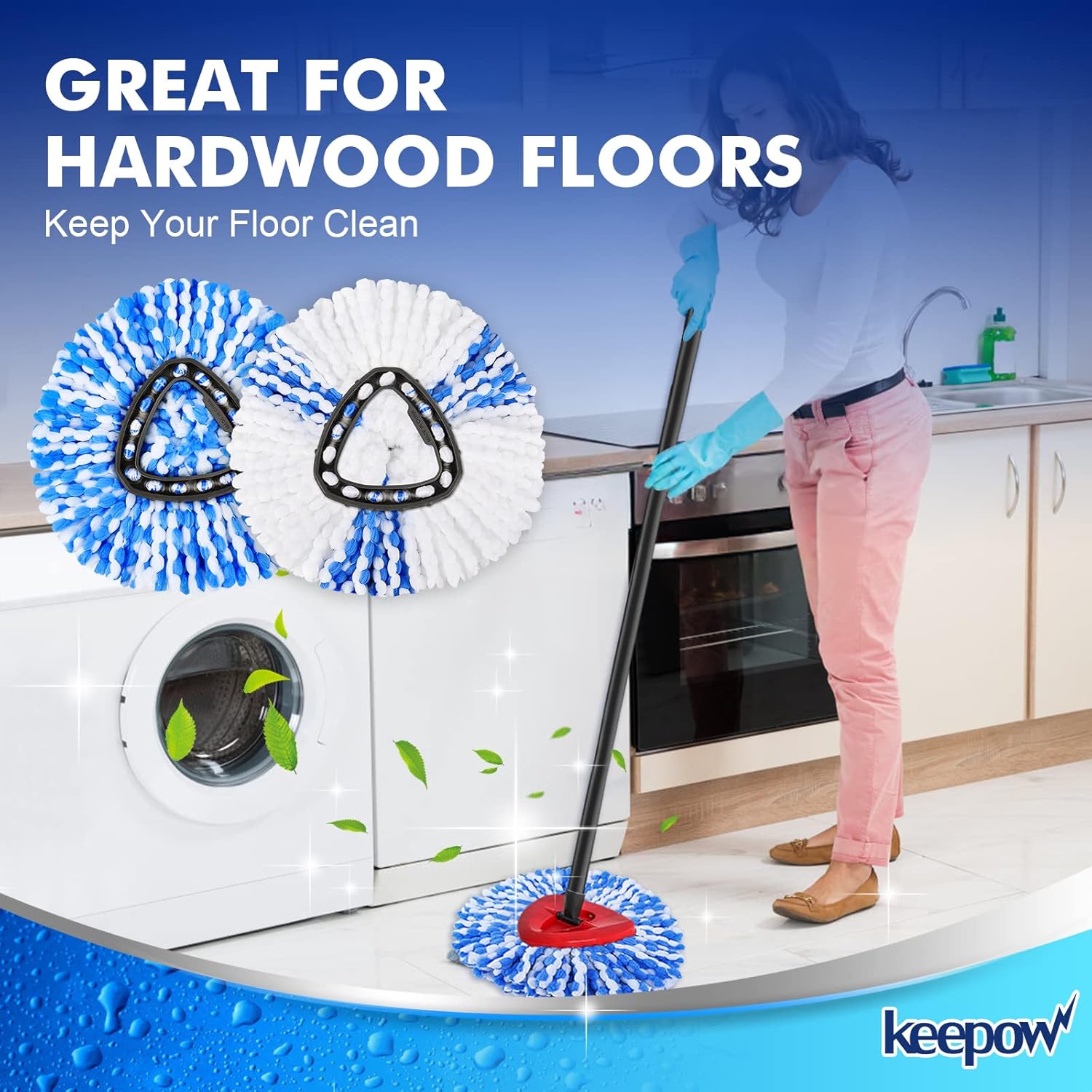 KEEPOW Proactive Microfiber Spincharge BlueWhite Replacement Head