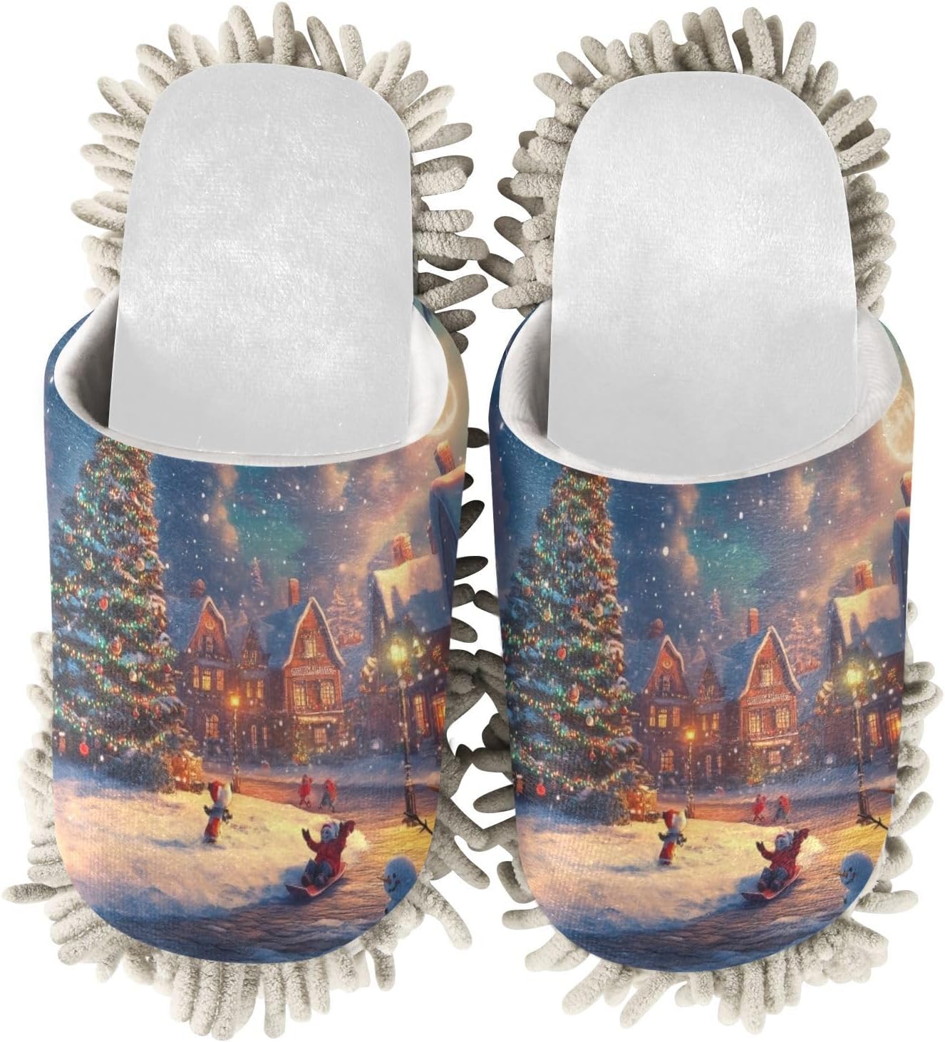 White Christmas Tree Slippers with Snowman Design for Cleaning