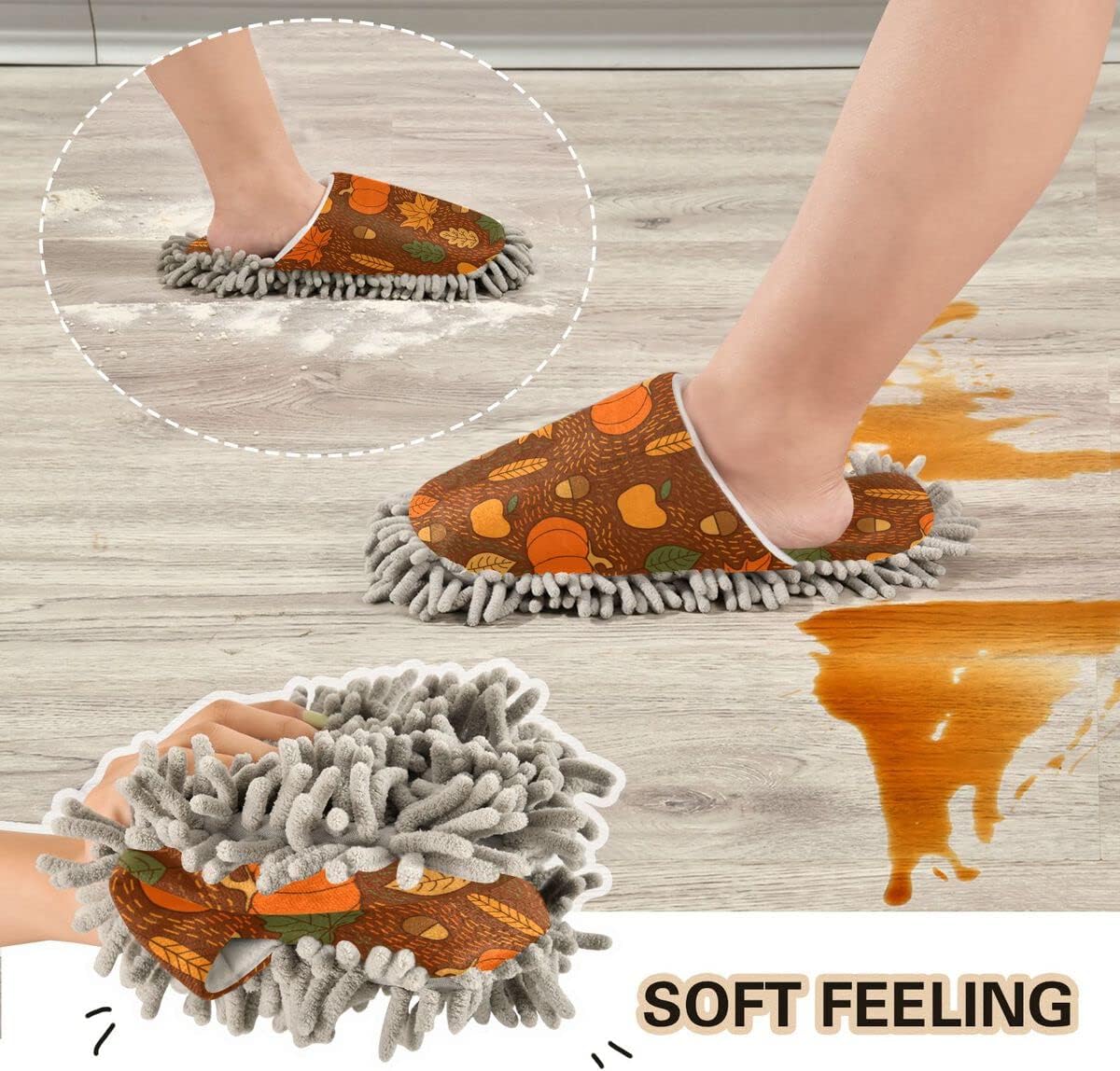 Pumpkin-Themed Mop Slippers for Women