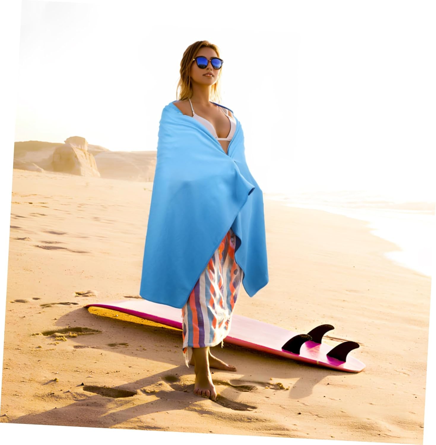 Quick-Drying Sky-Blue Beach Towel