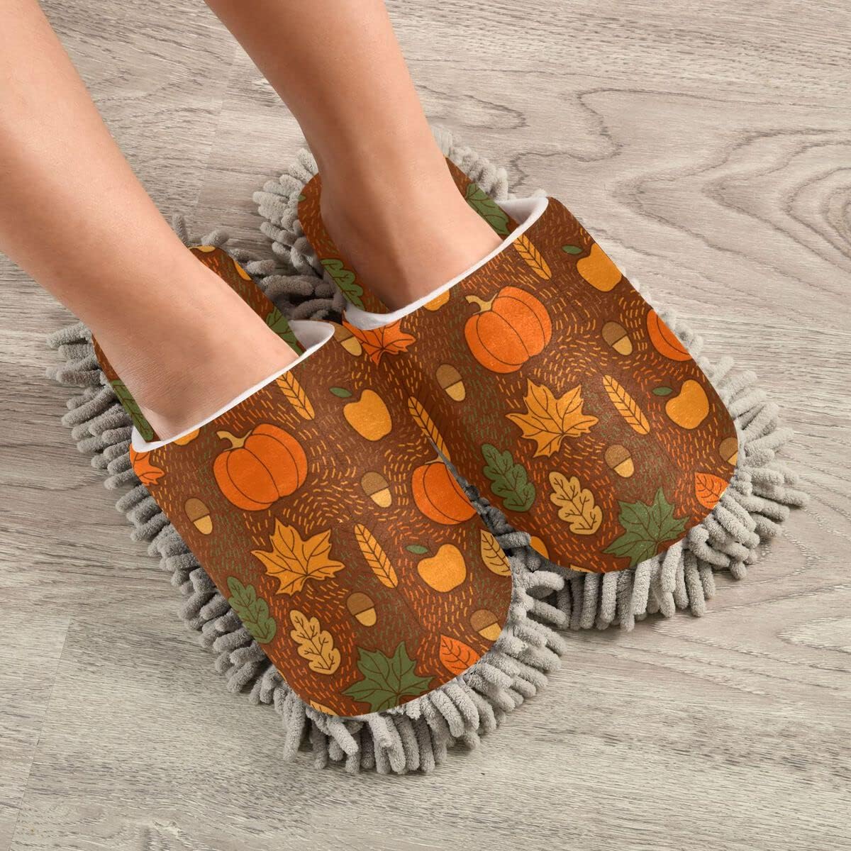 Pumpkin-Themed Mop Slippers for Women