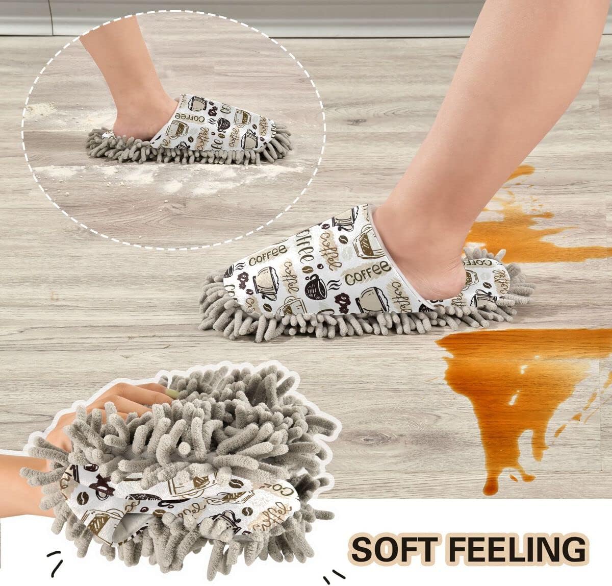 AAA-Rated Coffee Mop House Slippers for Hard Floors