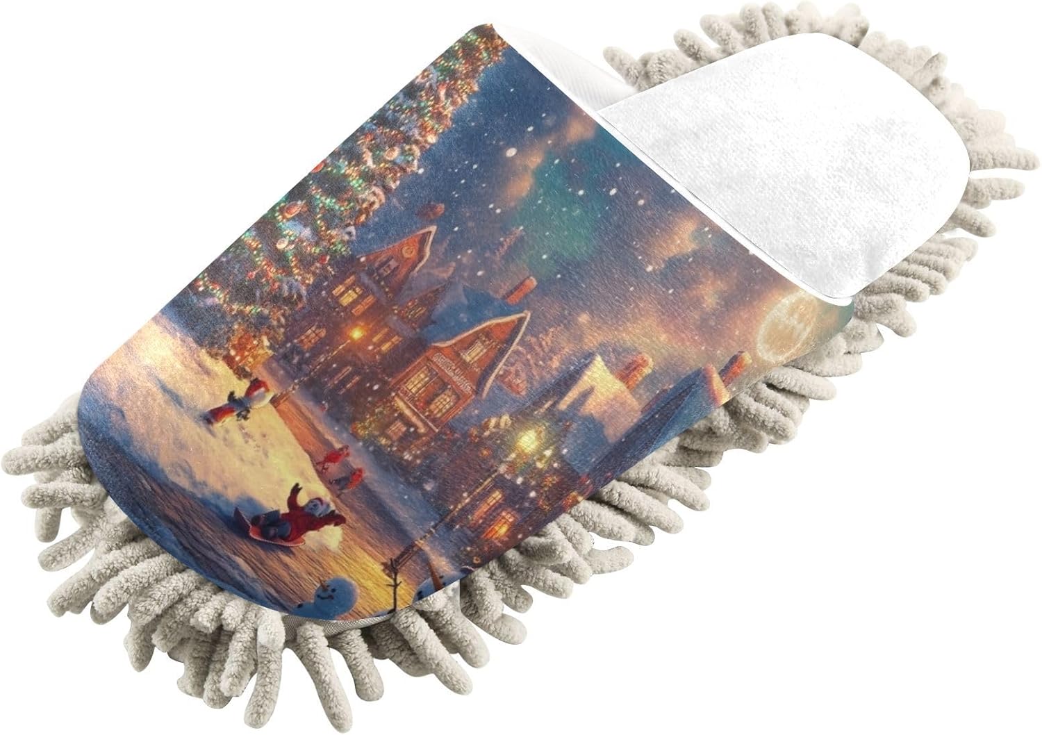 White Christmas Tree Slippers with Snowman Design for Cleaning