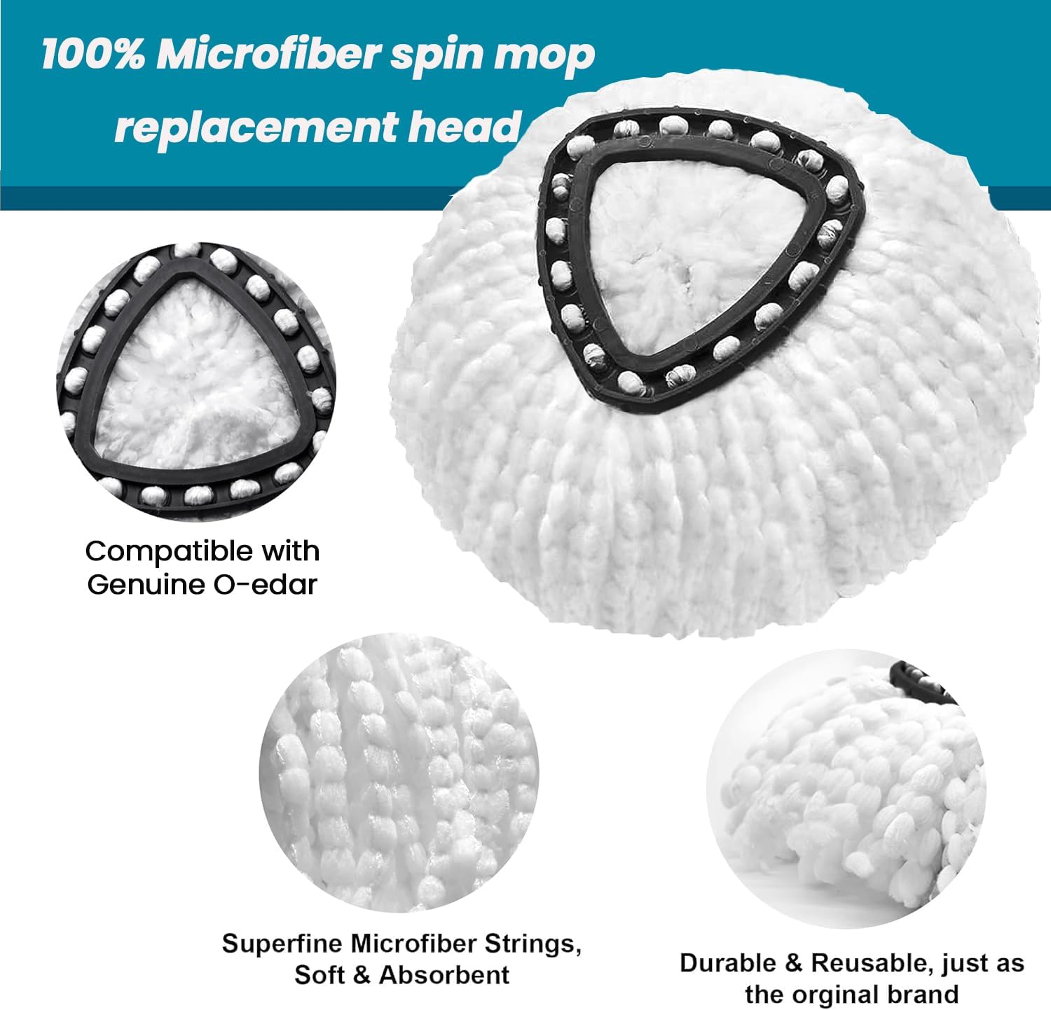 EPSUNORISE 4-Pack Mop Heads Compatible with Triangle Spin Mops