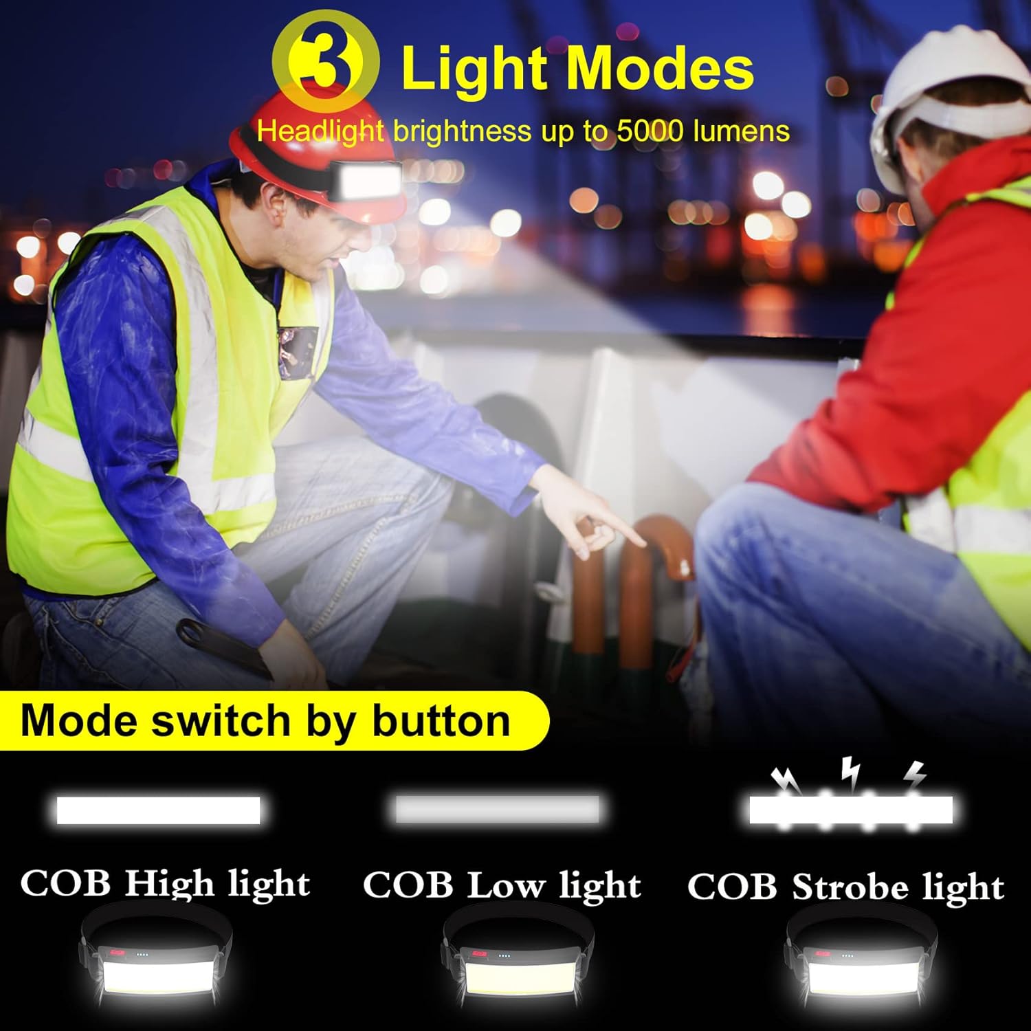 ZOYYE Rechargeable Headlamp Set 5000 Lumen 3 Modes Waterproof camping flashlight