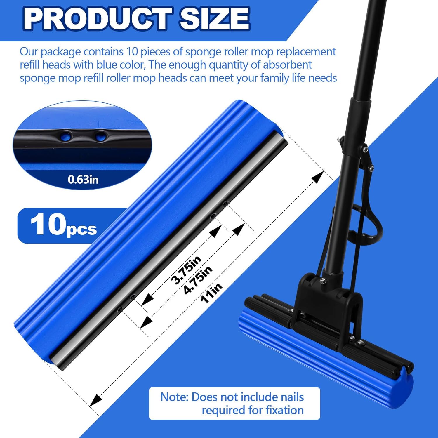 10-Piece PVA Sponge Roller Mop Refill Heads
