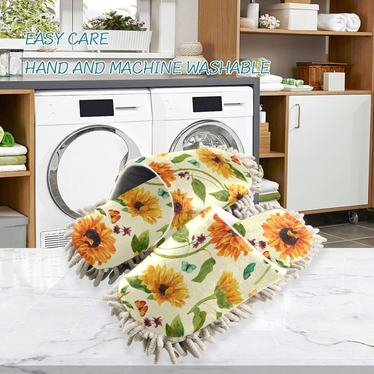 Eco-Friendly Sunflowers Butterflies Floor Slippers for Easy Cleaning Comfort