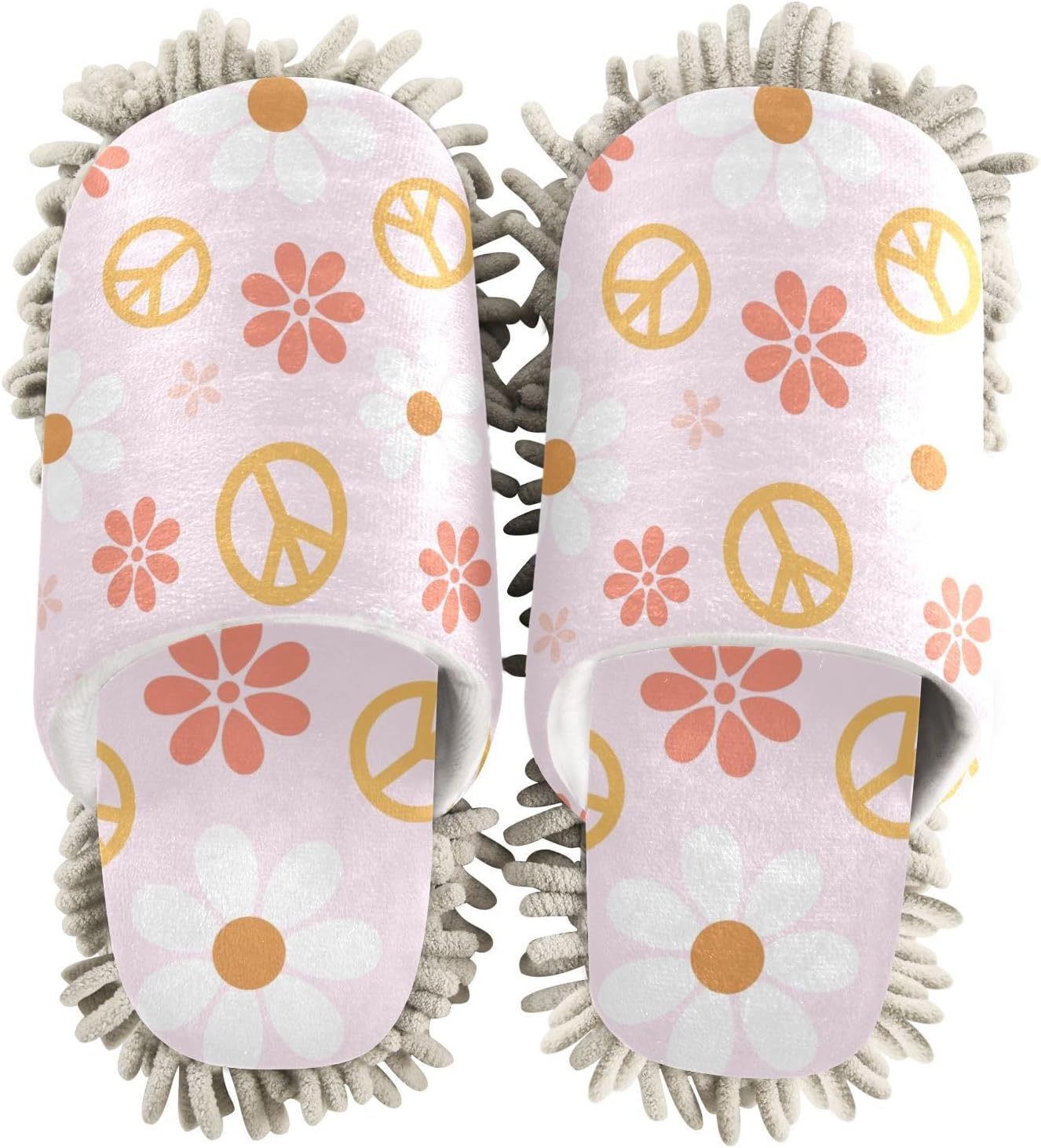 Kigai Microfiber Slippers Peace Sign Flower Pink Floor Mop Slippers