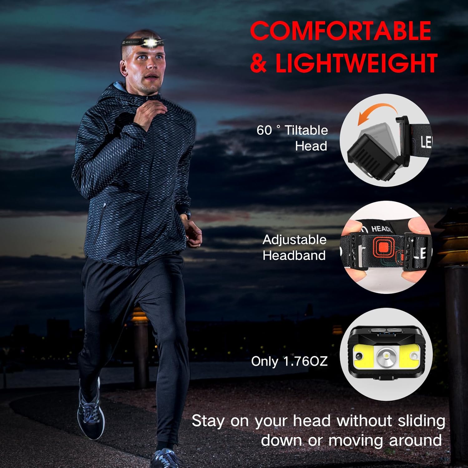 Rechargeable 1200 Lumen LED Headlamp with 8 Modes