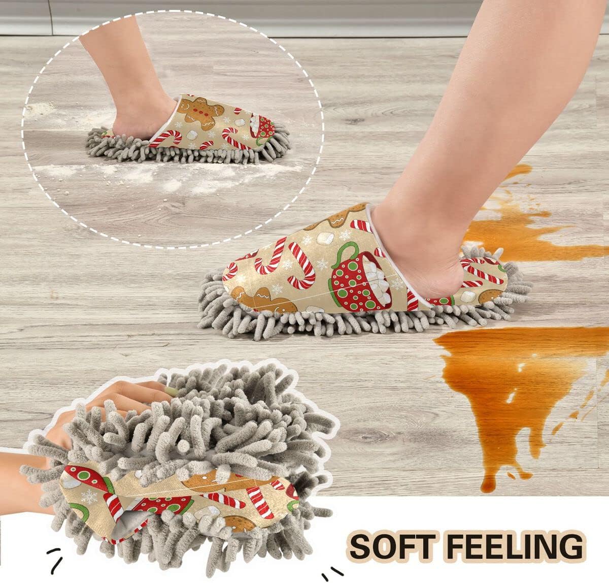 Christmas Ginger Man Mop Slippers Ergonomic Machine Washable