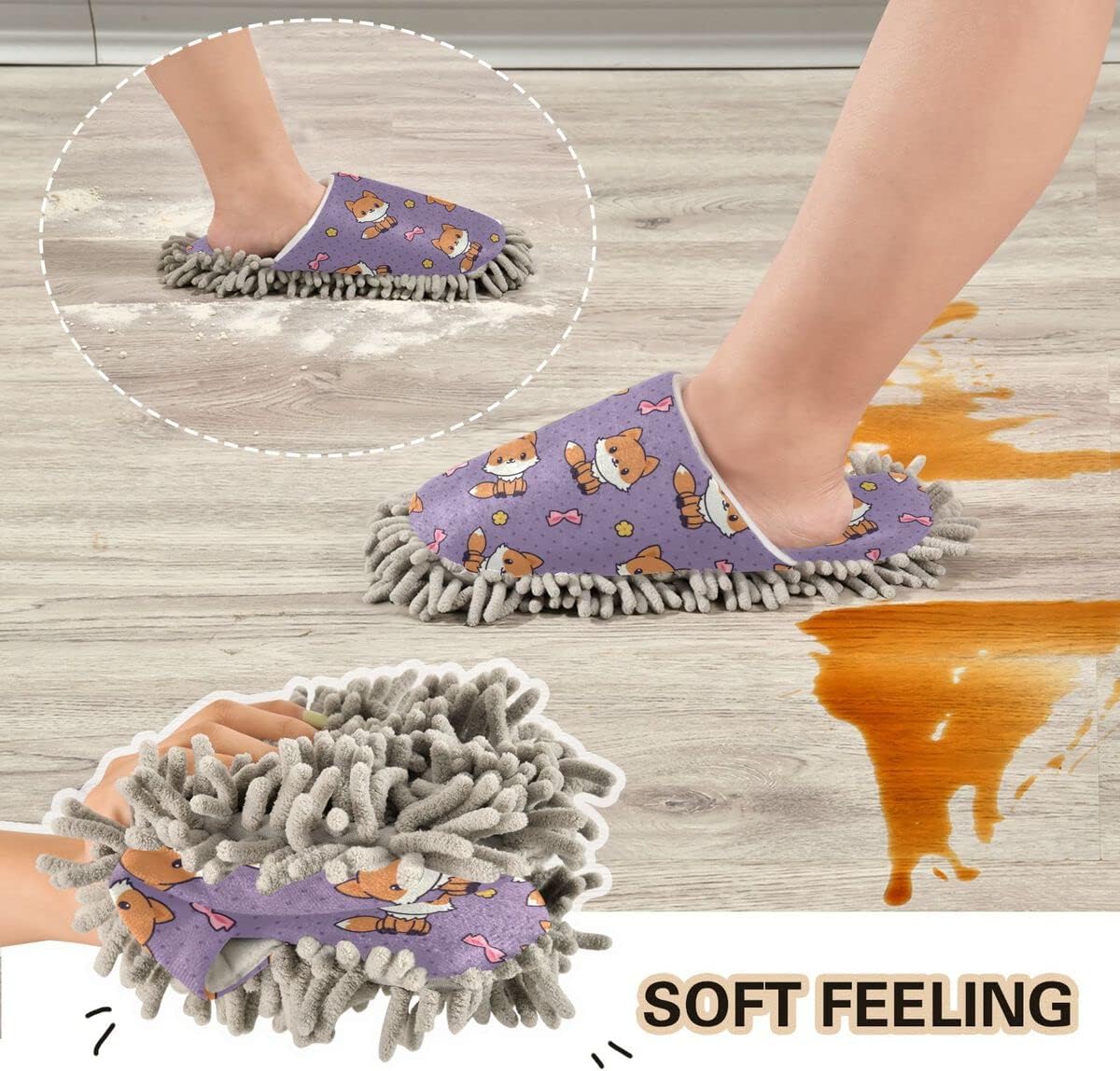 Kawaii Foxes Washable Mop Slippers for Easy Floor Cleaning