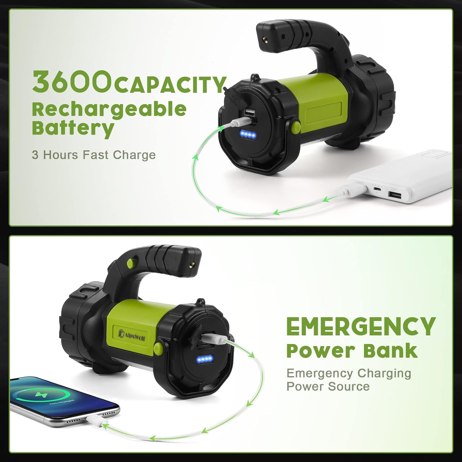 AlpsWolf camping lantern with 800LM brightness 3600mAh battery