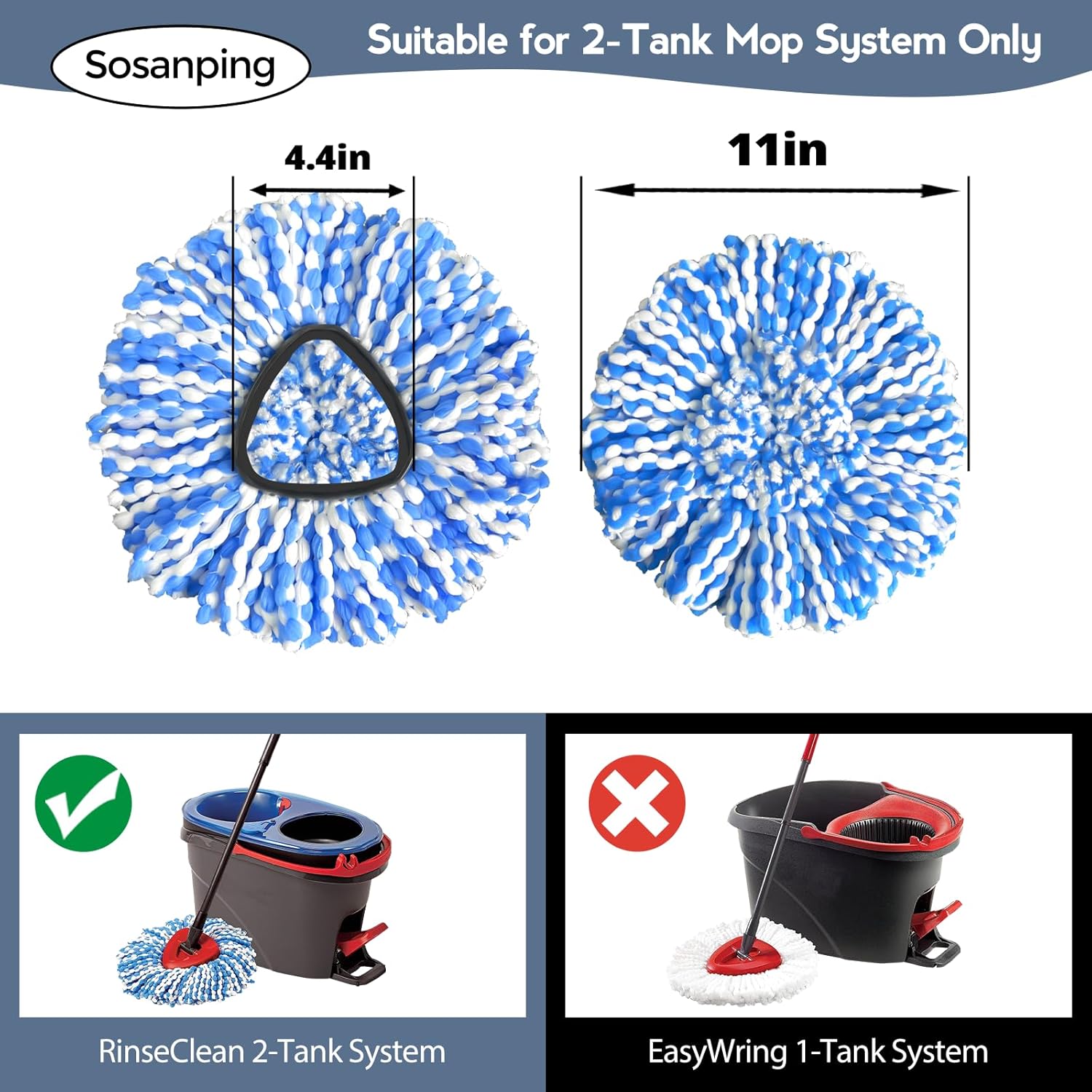 2-Tank System Spin Mop Replacement Heads 3 Pack