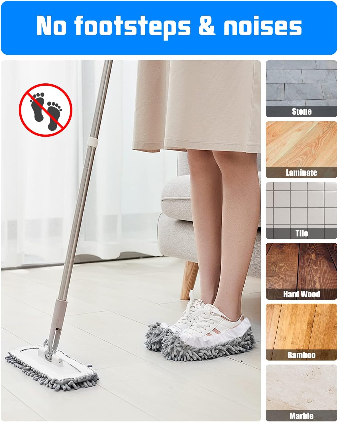 8-Piece Mop Slippers Premium Microfiber Reusable Machine Washable