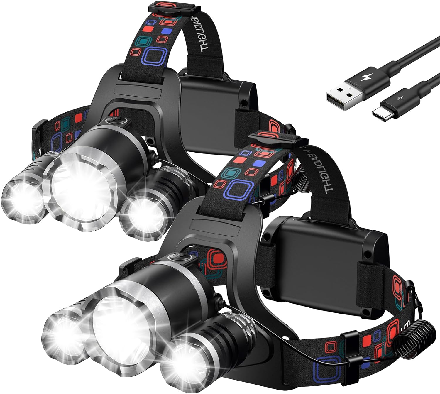WdtProRechargeable Headlamp 90Adjustable LED Headlamp for Camping Hunting