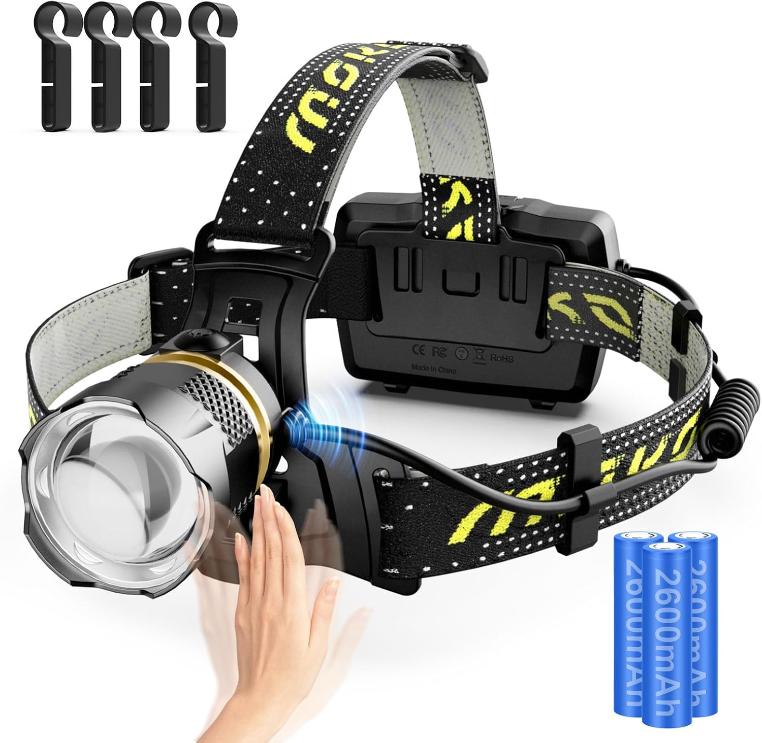 MoKo Rechargeable Headlamp 90000LM7Modes40H BatteryIP68