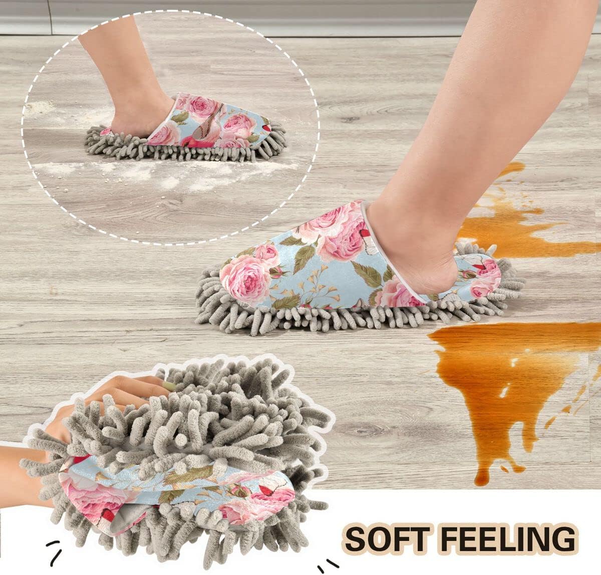 DOMIKING Roses Birds Mop Slipper