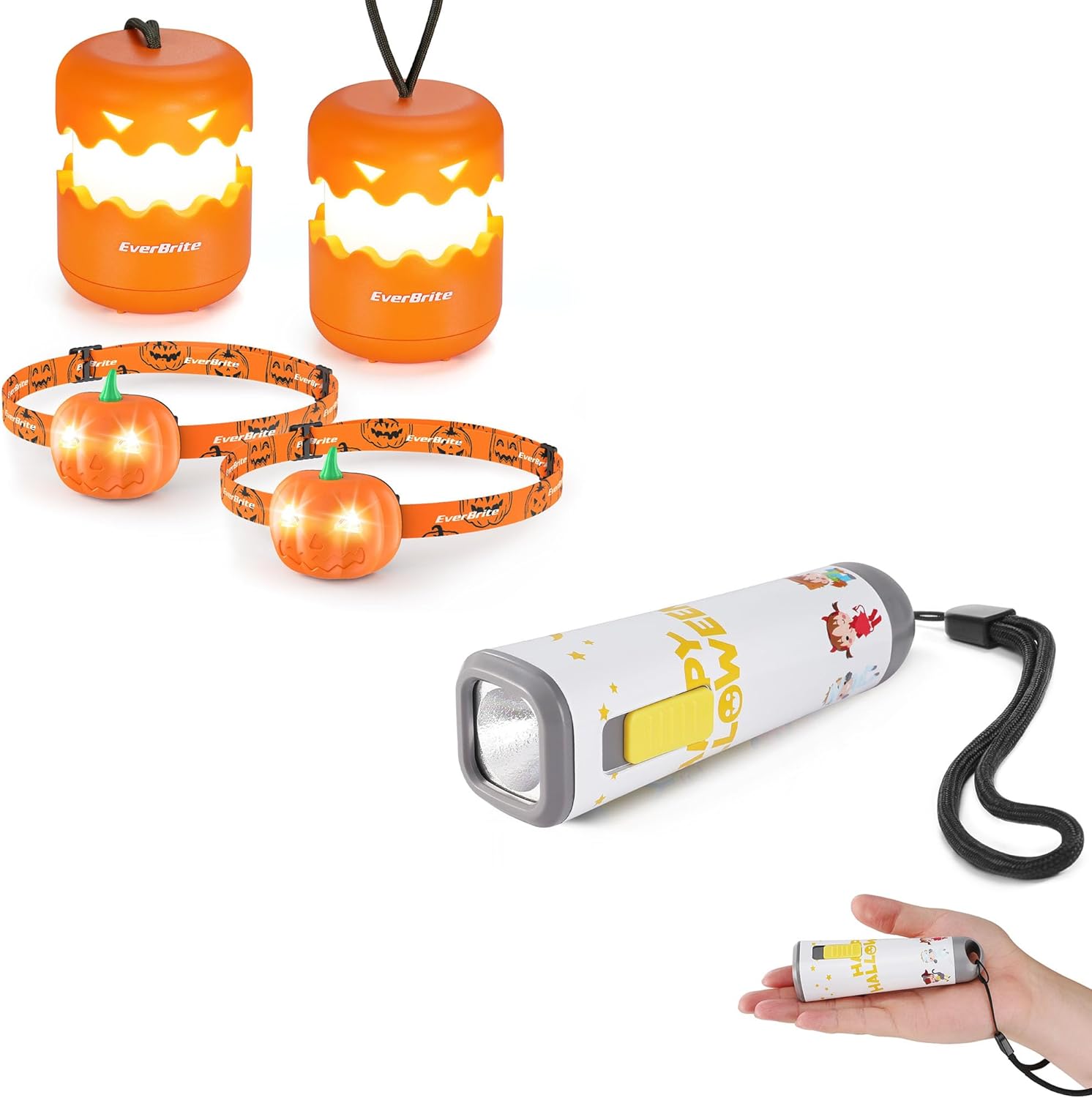 Halloween Pumpkins Heads Wire-Free Lantern Set