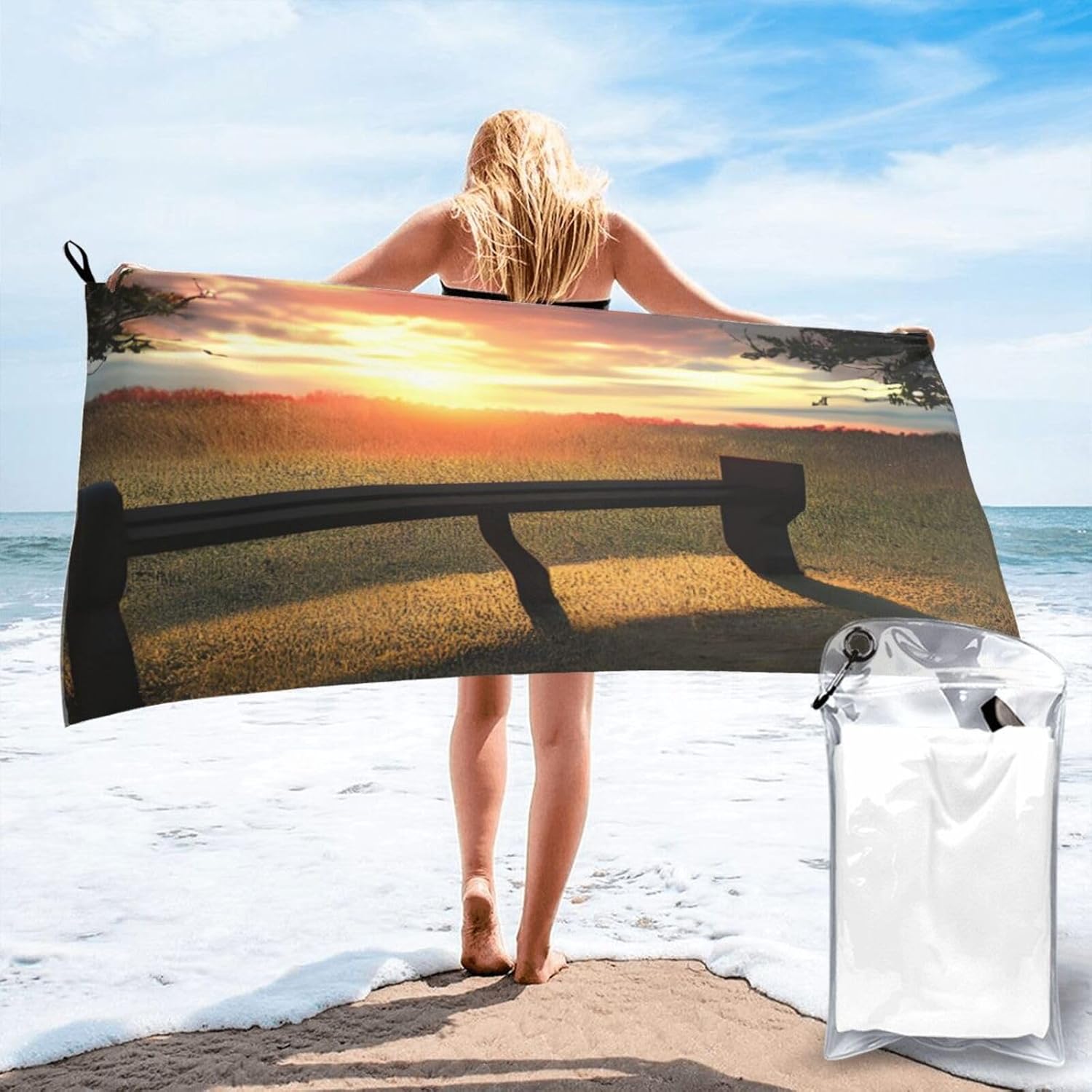 Lonely Bench Sunset Print Quick Dry Towel