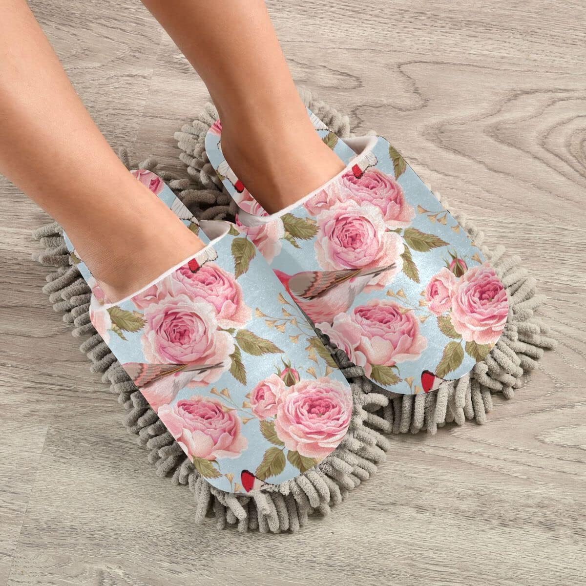 DOMIKING Roses Birds Mop Slipper
