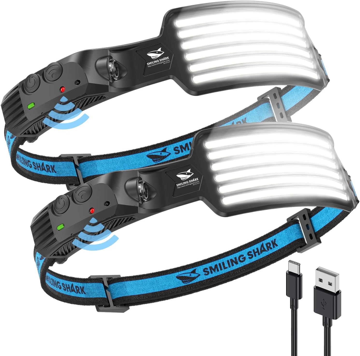 Smiling Shark Rechargeable 2-Pack Headlamp with 6White Light