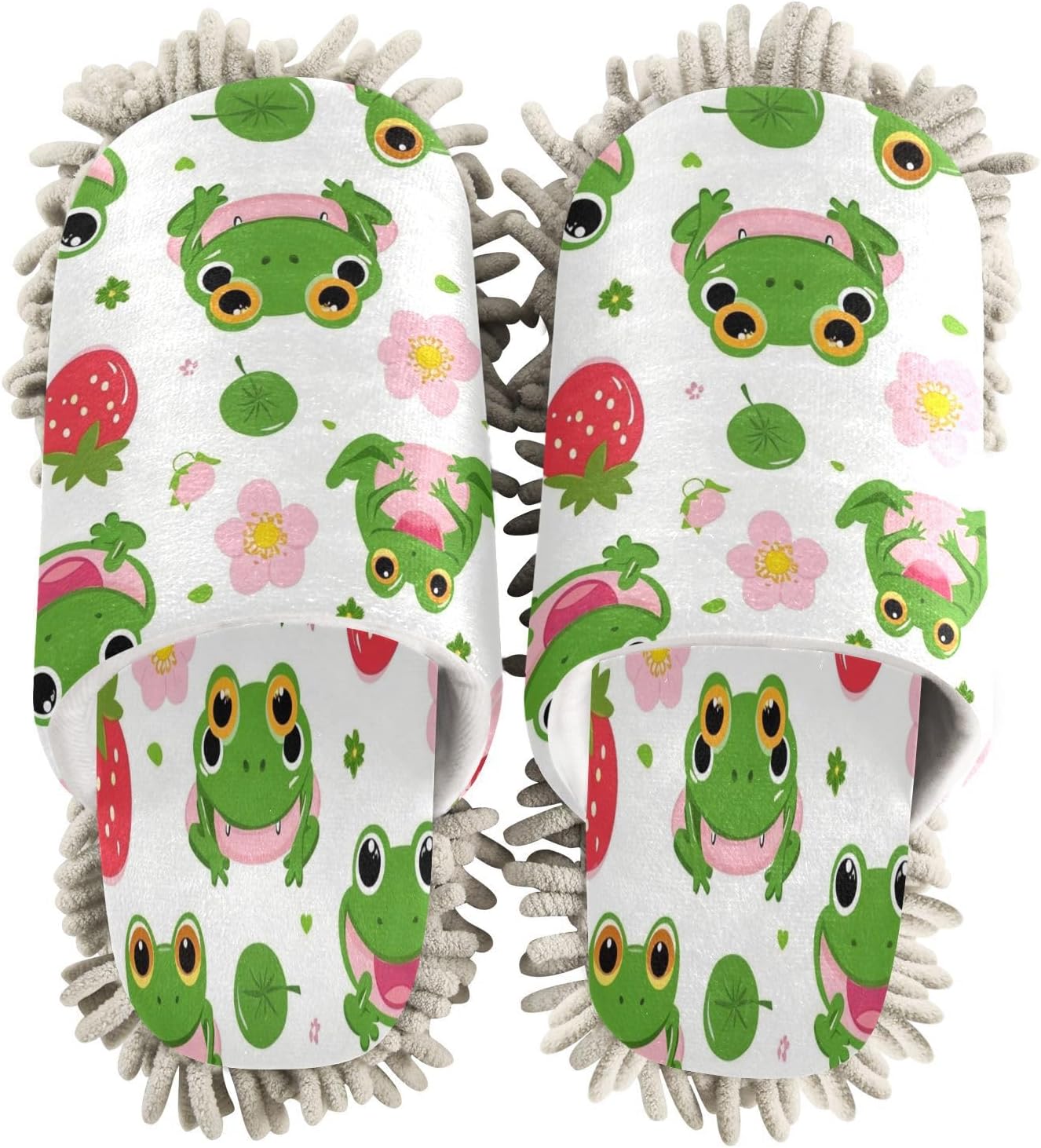 Cartoon Strawberry Kitchen Slippers Microfiber Mop Shoes for Home Cleaning
