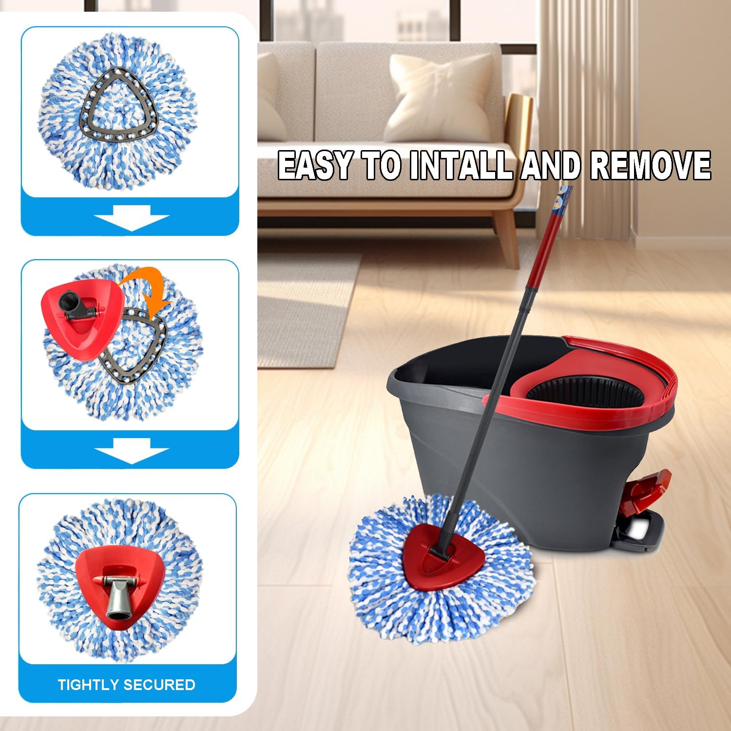 Easywring 1-Tank System Replacement Head O-cedar Spin Mop 3-Pack